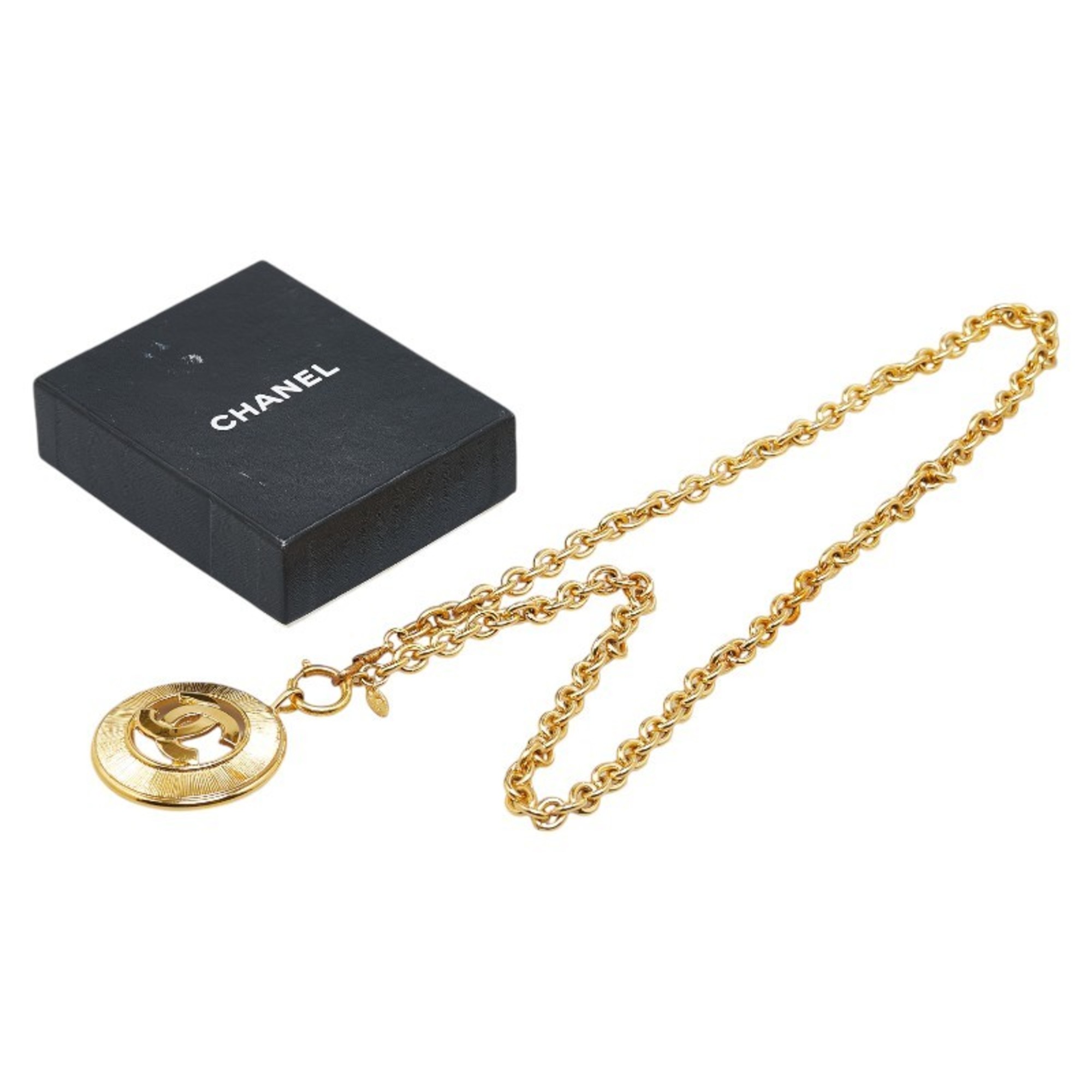 Chanel Coco Mark Round Necklace Gold Plated Women's CHANEL