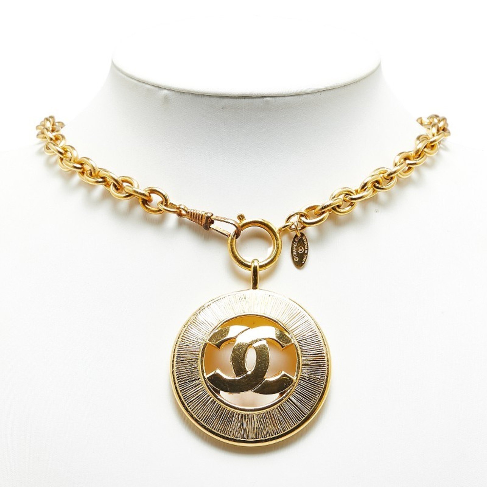 Chanel Coco Mark Round Necklace Gold Plated Women's CHANEL