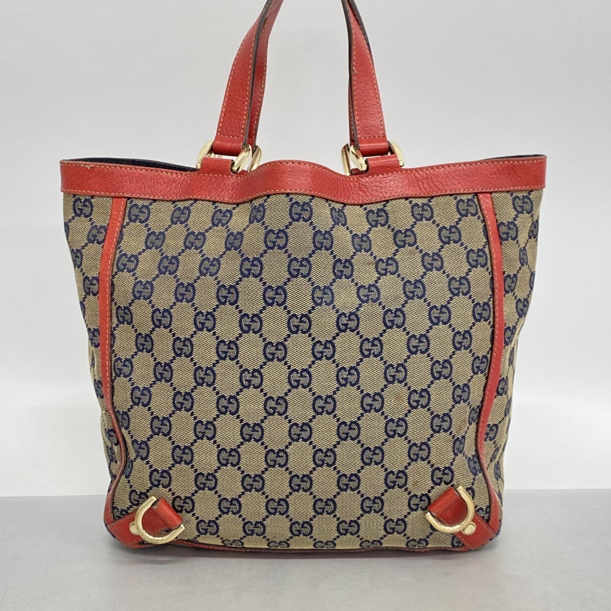 Gucci Tote Bag GG Canvas Abby 130739 Leather Brown Red Women's