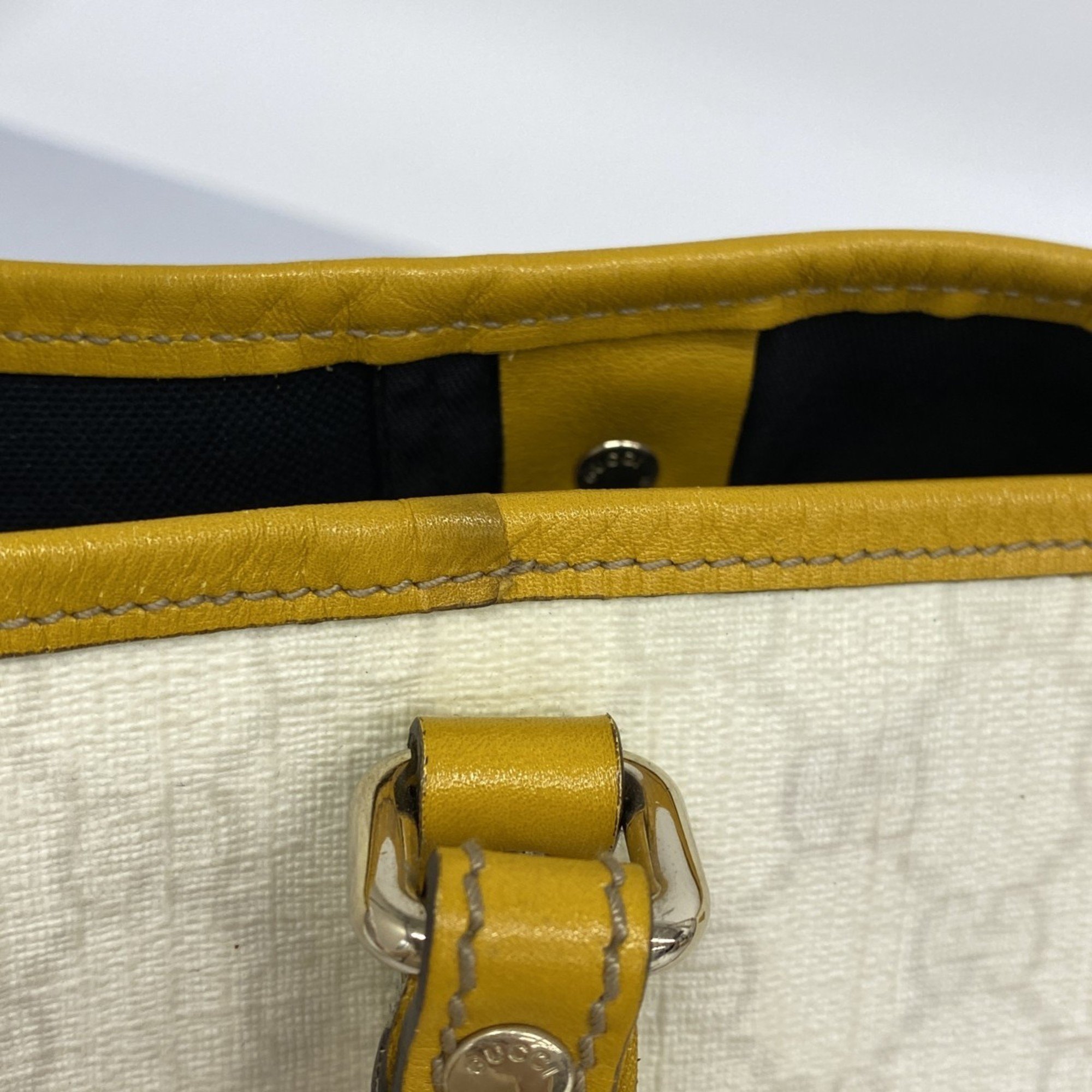 Gucci Tote Bag GG Supreme 197953 Leather White Yellow Champagne Women's