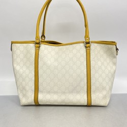 Gucci Tote Bag GG Supreme 197953 Leather White Yellow Champagne Women's