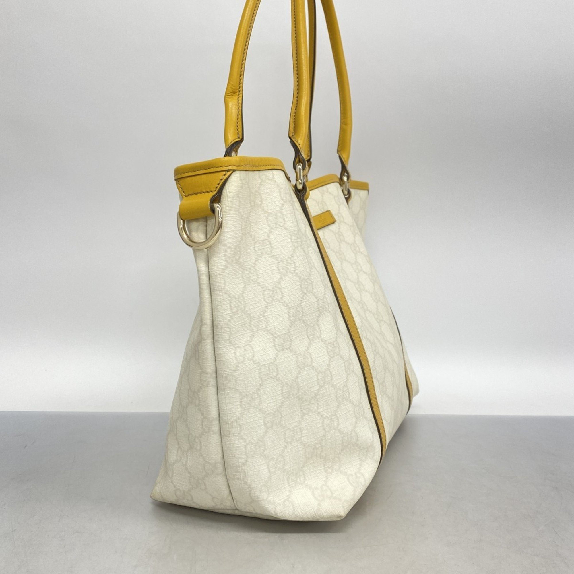 Gucci Tote Bag GG Supreme 197953 Leather White Yellow Champagne Women's