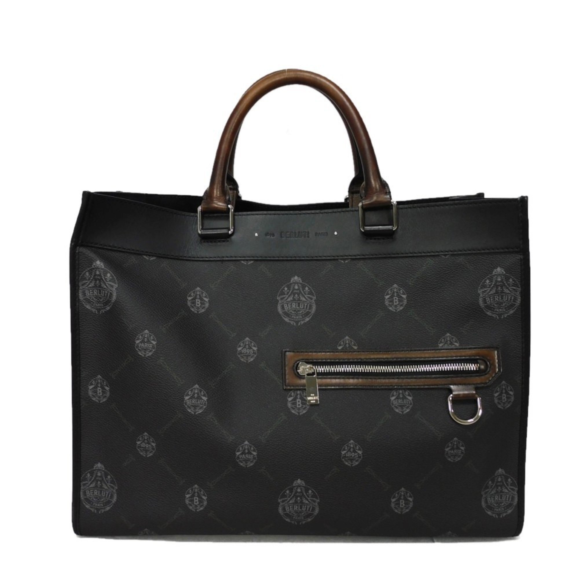 Berluti Tote Bag Ulis Small Signature Venezia Leather Cocoa Black Shoulder Crest Men's