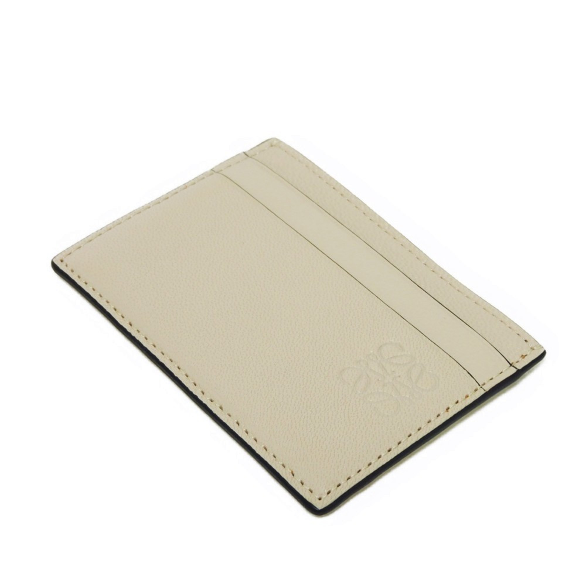 LOEWE Card Case Envelope Pouch Ivory Bicolor Anagram Embossed Goatskin Angora C857P20X01 Men's Women's