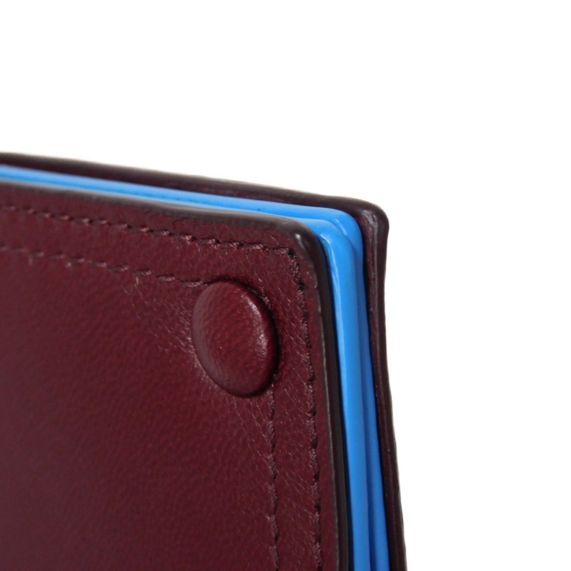 Bottega Veneta Card Case Two-Tone Slide Holder Bordeaux Sky Blue Bicolor RFID IC Chip 578767 Men's