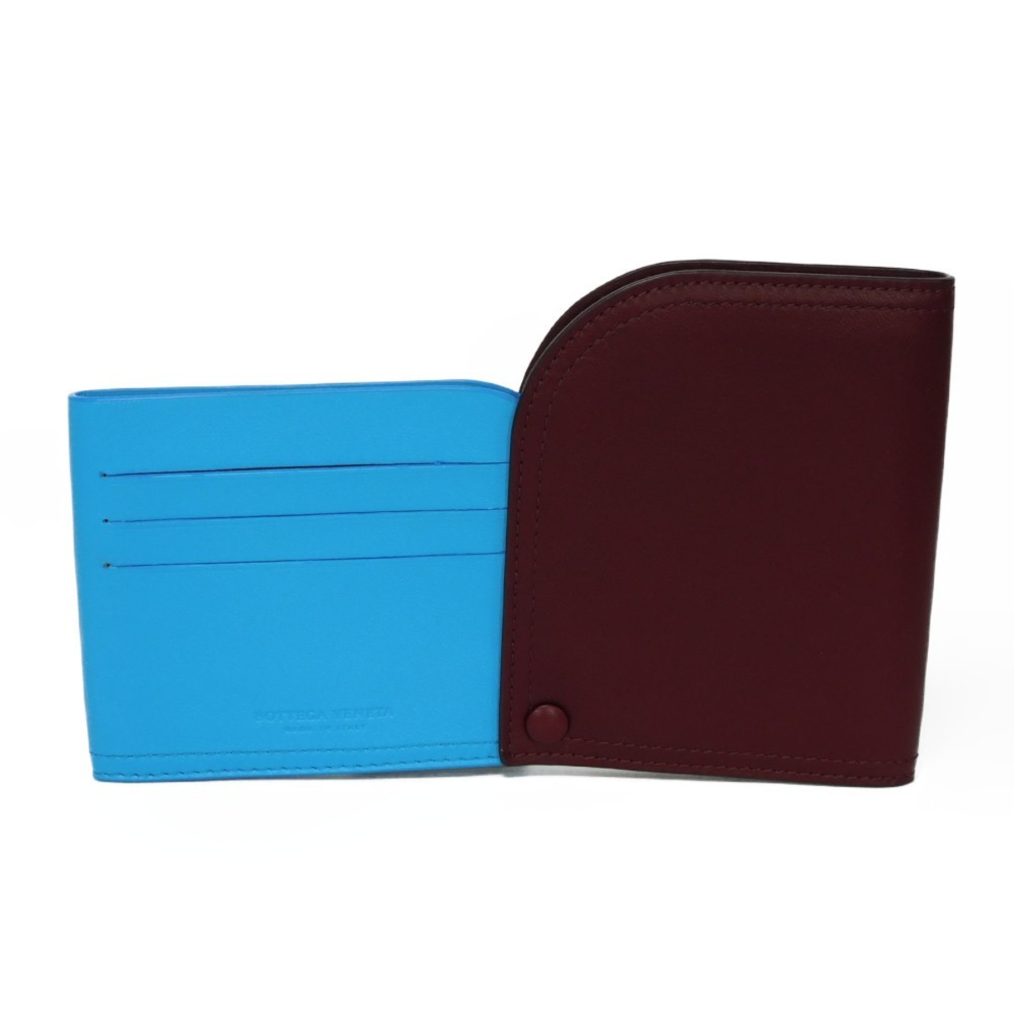 Bottega Veneta Card Case Two-Tone Slide Holder Bordeaux Sky Blue Bicolor RFID IC Chip 578767 Men's