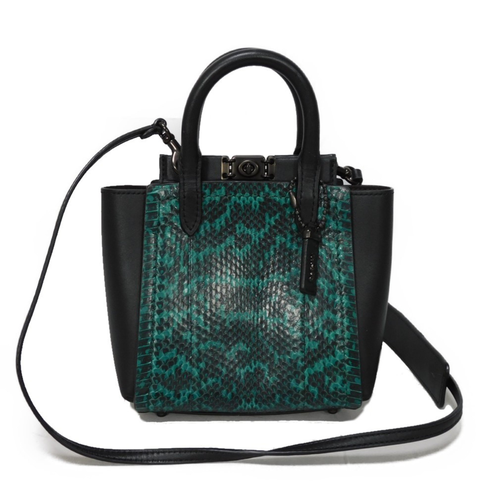 Coach COACH Handbag Troop Tote 16 Snakeskin Black Shoulder Bag Exotic Pine Green 79295 Women's