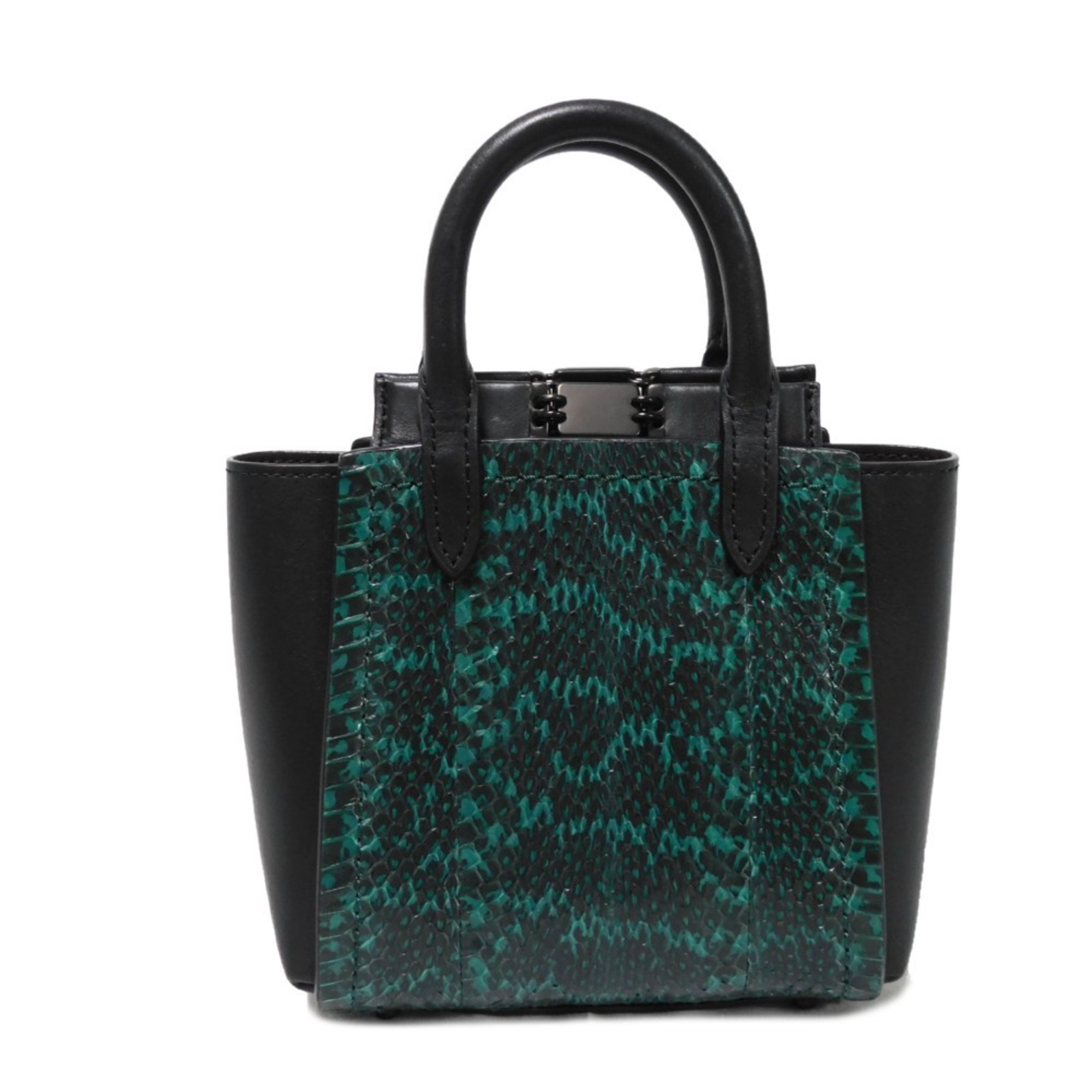 Coach COACH Handbag Troop Tote 16 Snakeskin Black Shoulder Bag Exotic Pine Green 79295 Women's