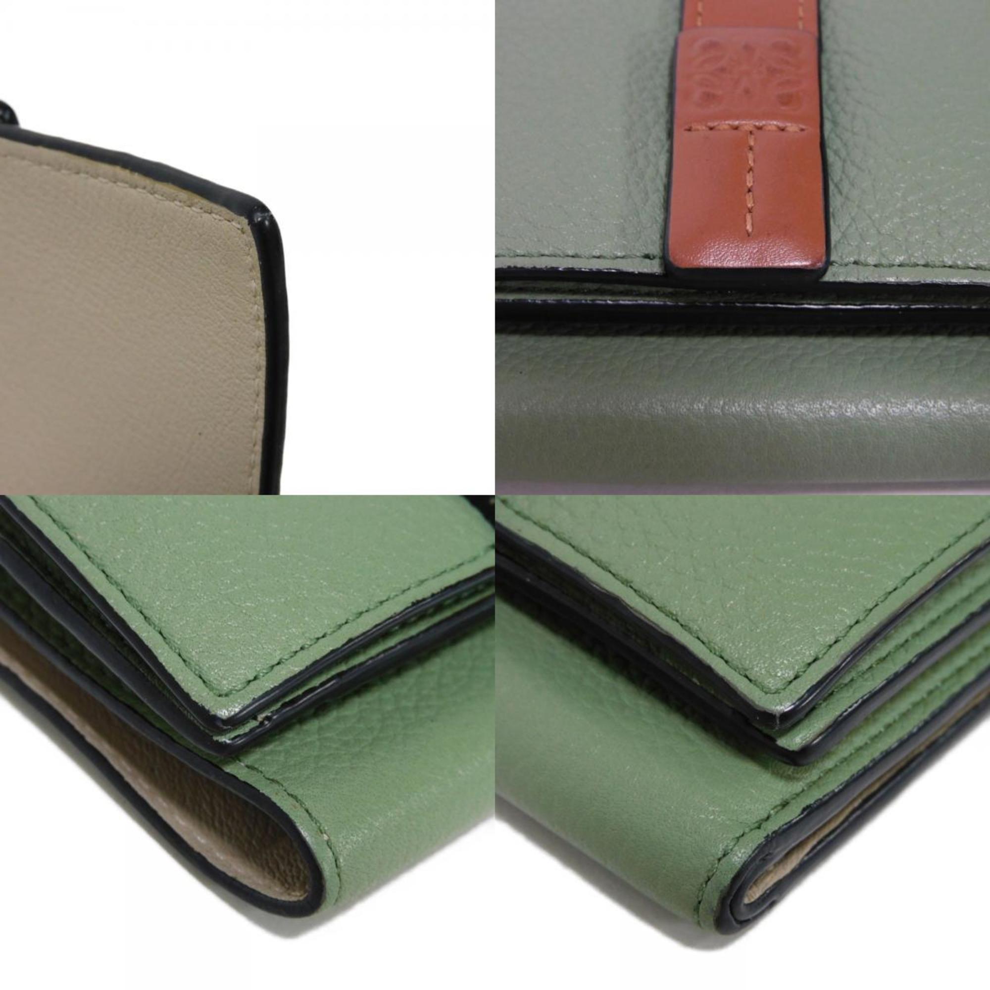 LOEWE Tri-fold Wallet Rosemary Tan Trio Color Compact Anagram C660S26X03 Men's Women's Billfold