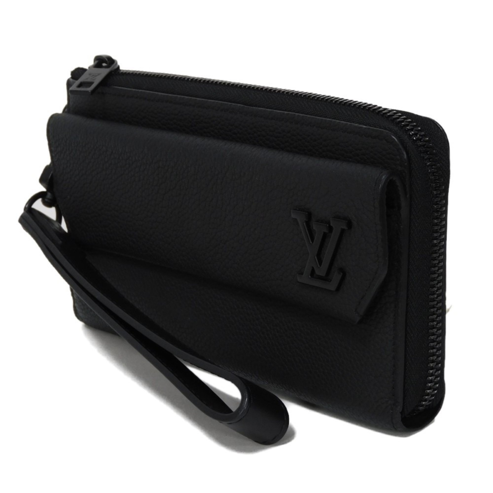 Louis Vuitton LOUIS VUITTON Long Wallet Zippy Dragonne Handle Strap Black RFID LV Aerogram Noir M69831 Men's Billfold