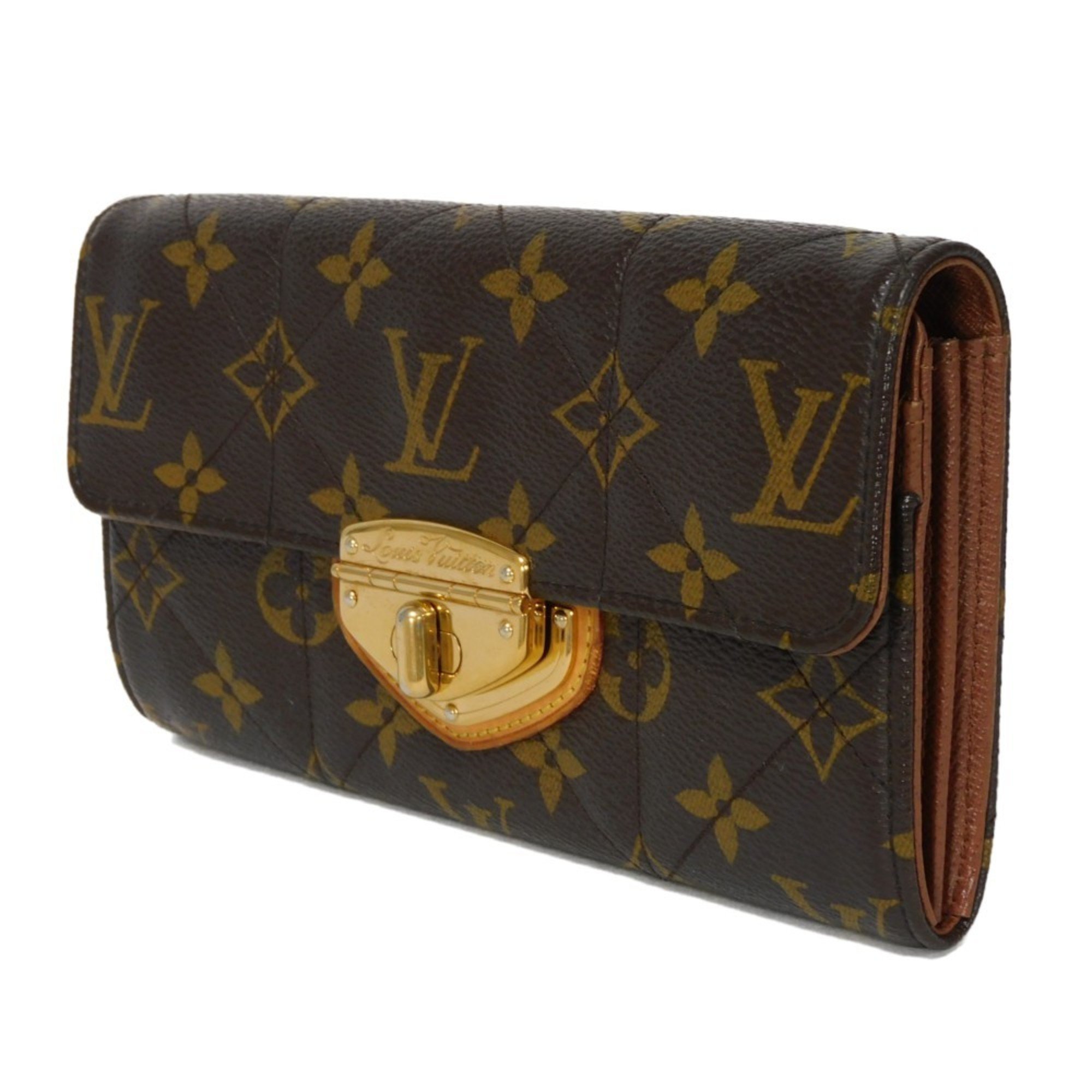 Louis Vuitton LOUIS VUITTON Long Wallet Portefeuille Sarah Turnlock Twistlock Stitch Bifold Monogram Etoile Maron M66556 Men's Women's Billfold