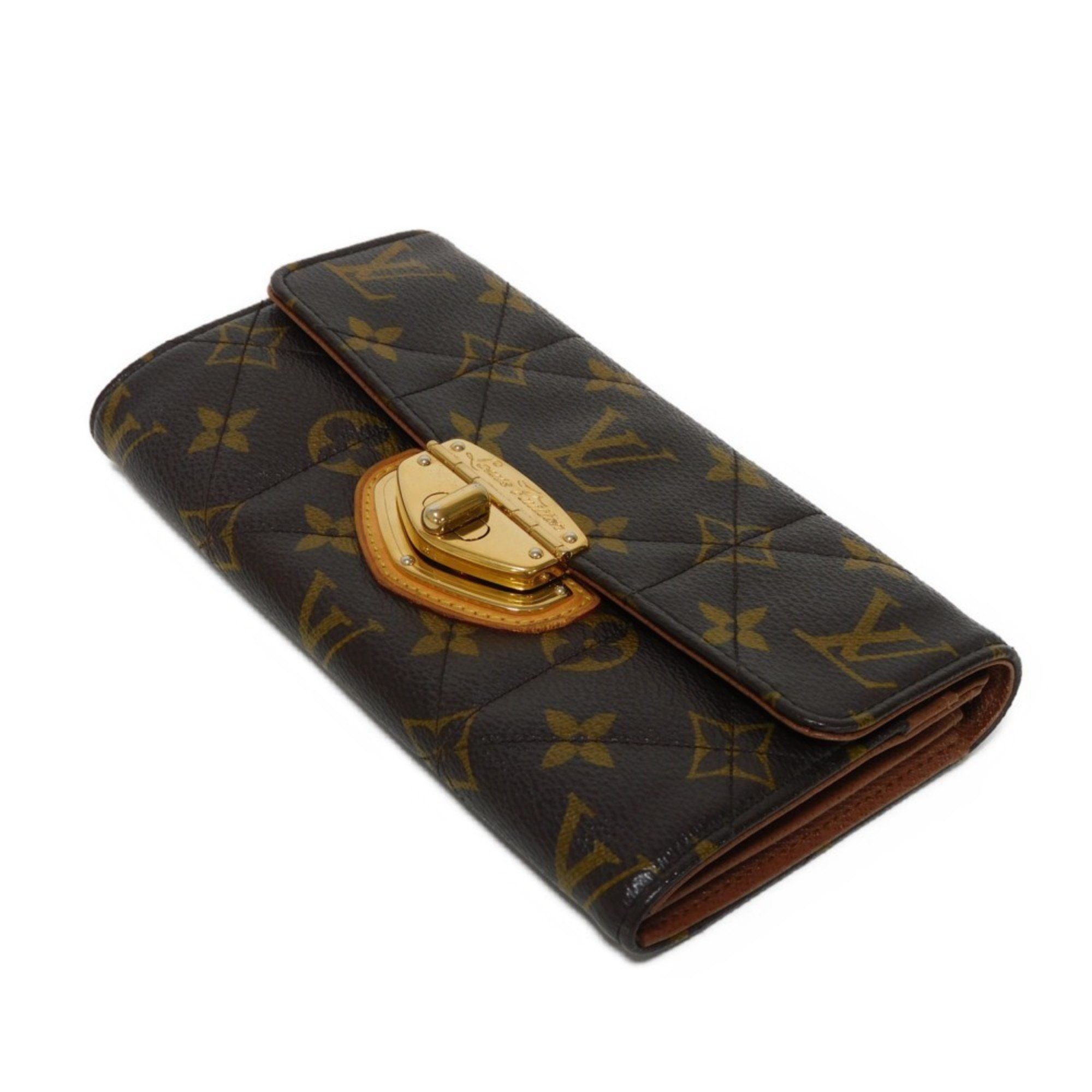 Louis Vuitton LOUIS VUITTON Long Wallet Portefeuille Sarah Turnlock Twistlock Stitch Bifold Monogram Etoile Maron M66556 Men's Women's Billfold