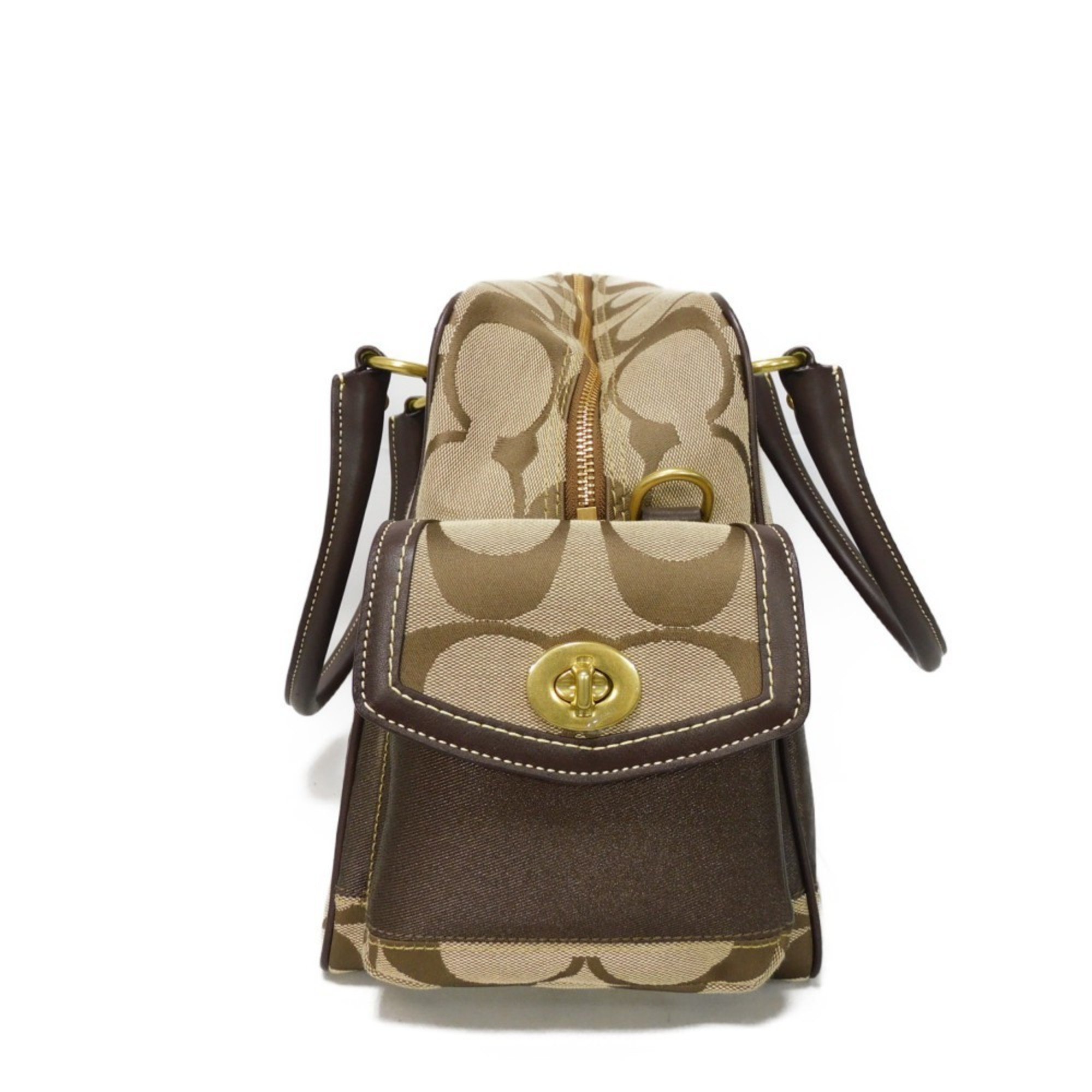 COACH Handbag Signature Stripe Boston Bag Canvas Shoulder Patch Beige F10392 Men's Women's Bags