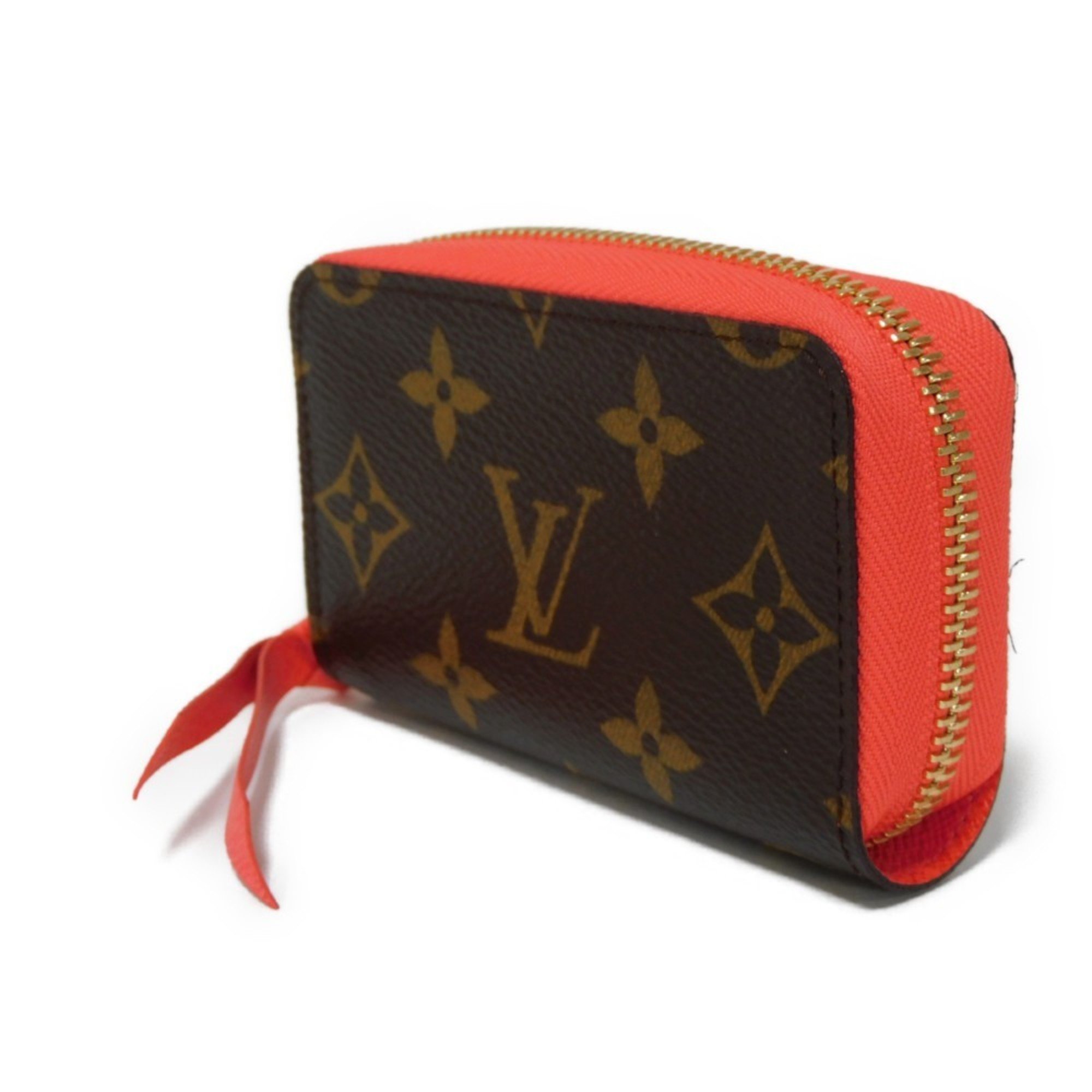 Louis Vuitton LOUIS VUITTON Coin Case Multicart Purse Maroon Brown Pink Card Monogram Poppy Petal M61540 Women's