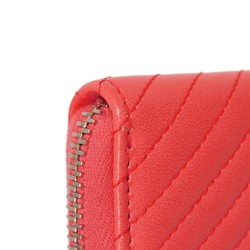 Chanel CHANEL Long Wallet Chevron Zip V Stitch 2 Round Coco Mark Coral Pink A50097 Women's Bill Compartment