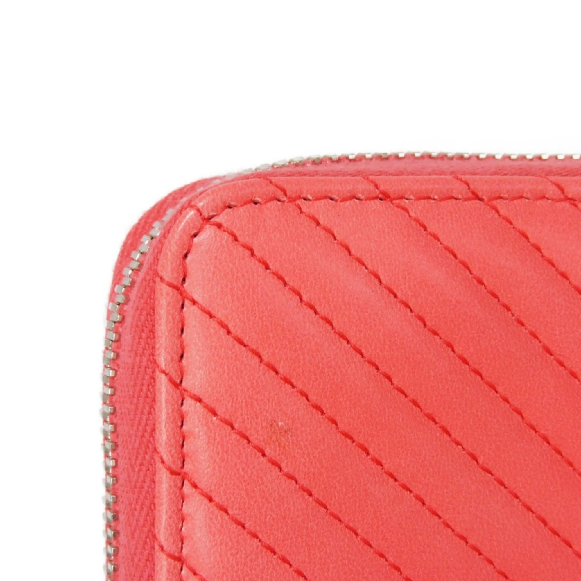 Chanel CHANEL Long Wallet Chevron Zip V Stitch 2 Round Coco Mark Coral Pink A50097 Women's Bill Compartment