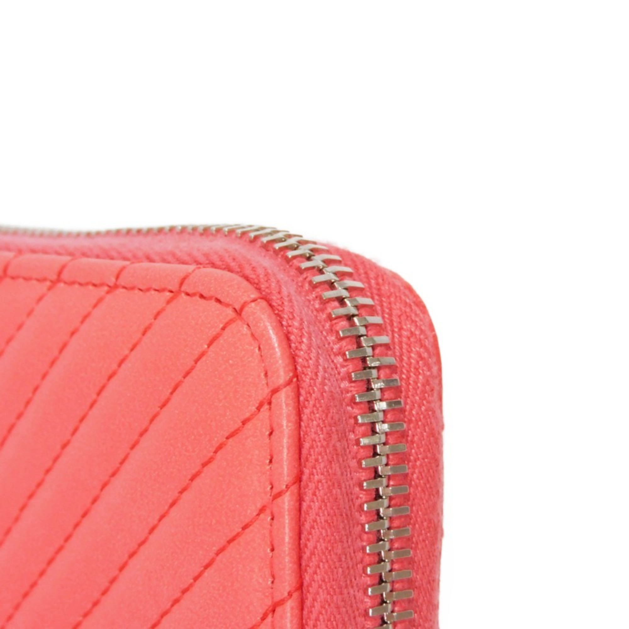 Chanel CHANEL Long Wallet Chevron Zip V Stitch 2 Round Coco Mark Coral Pink A50097 Women's Bill Compartment