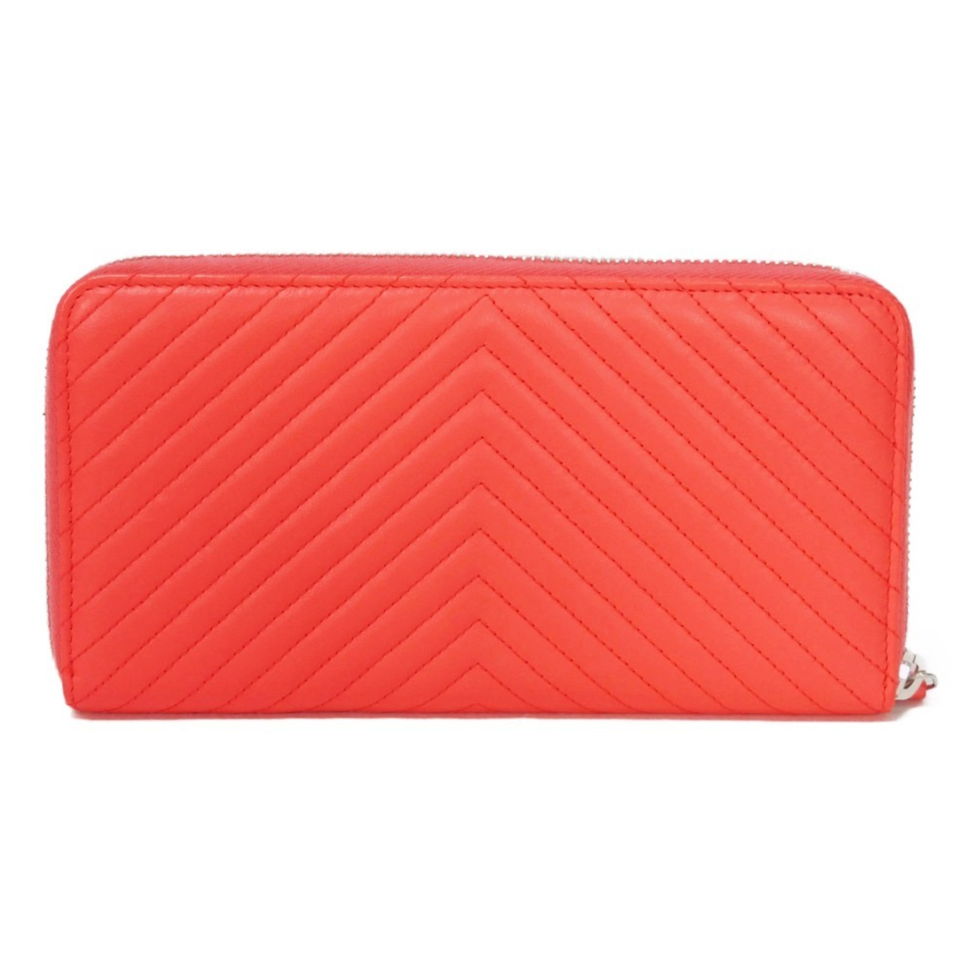 Chanel CHANEL Long Wallet Chevron Zip V Stitch 2 Round Coco Mark Coral Pink A50097 Women's Bill Compartment