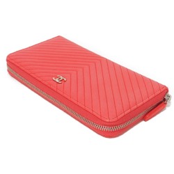 Chanel CHANEL Long Wallet Chevron Zip V Stitch 2 Round Coco Mark Coral Pink A50097 Women's Bill Compartment