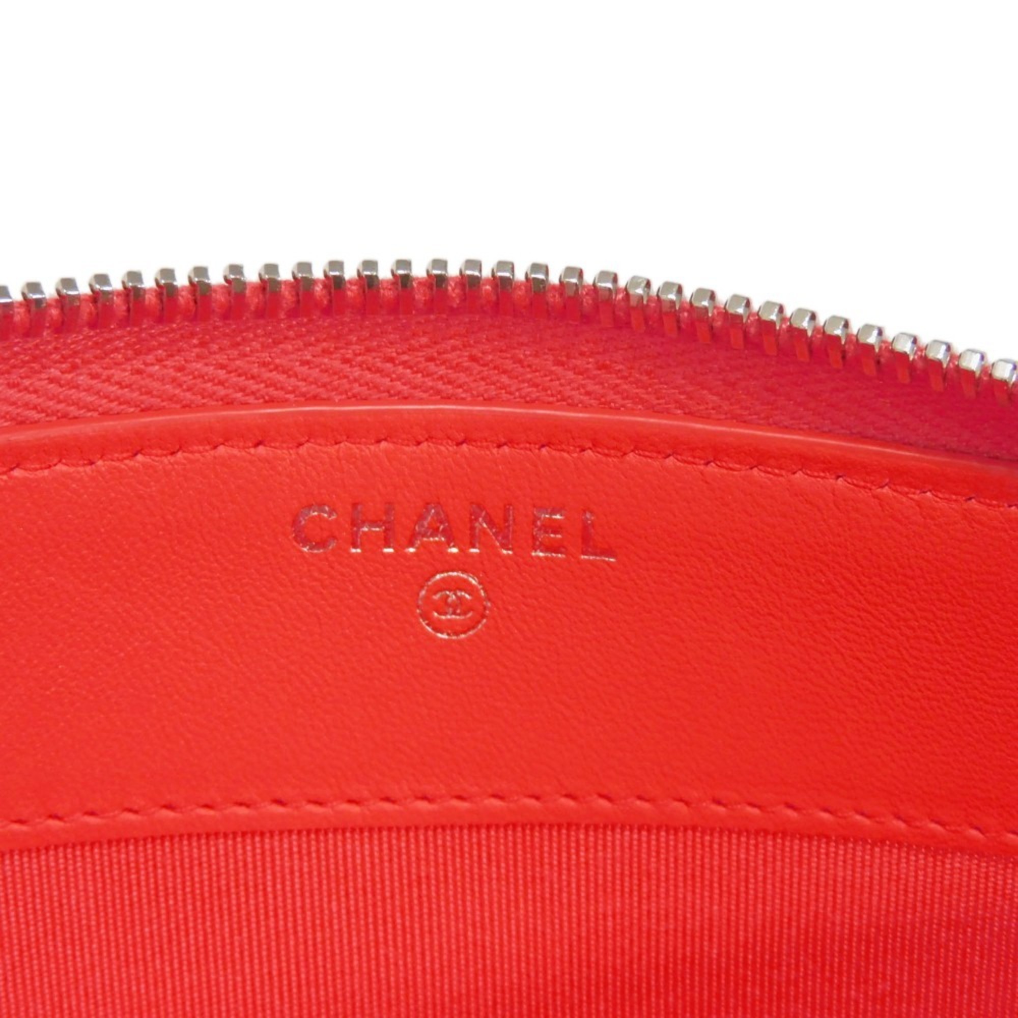 Chanel CHANEL Long Wallet Chevron Zip V Stitch 2 Round Coco Mark Coral Pink A50097 Women's Bill Compartment