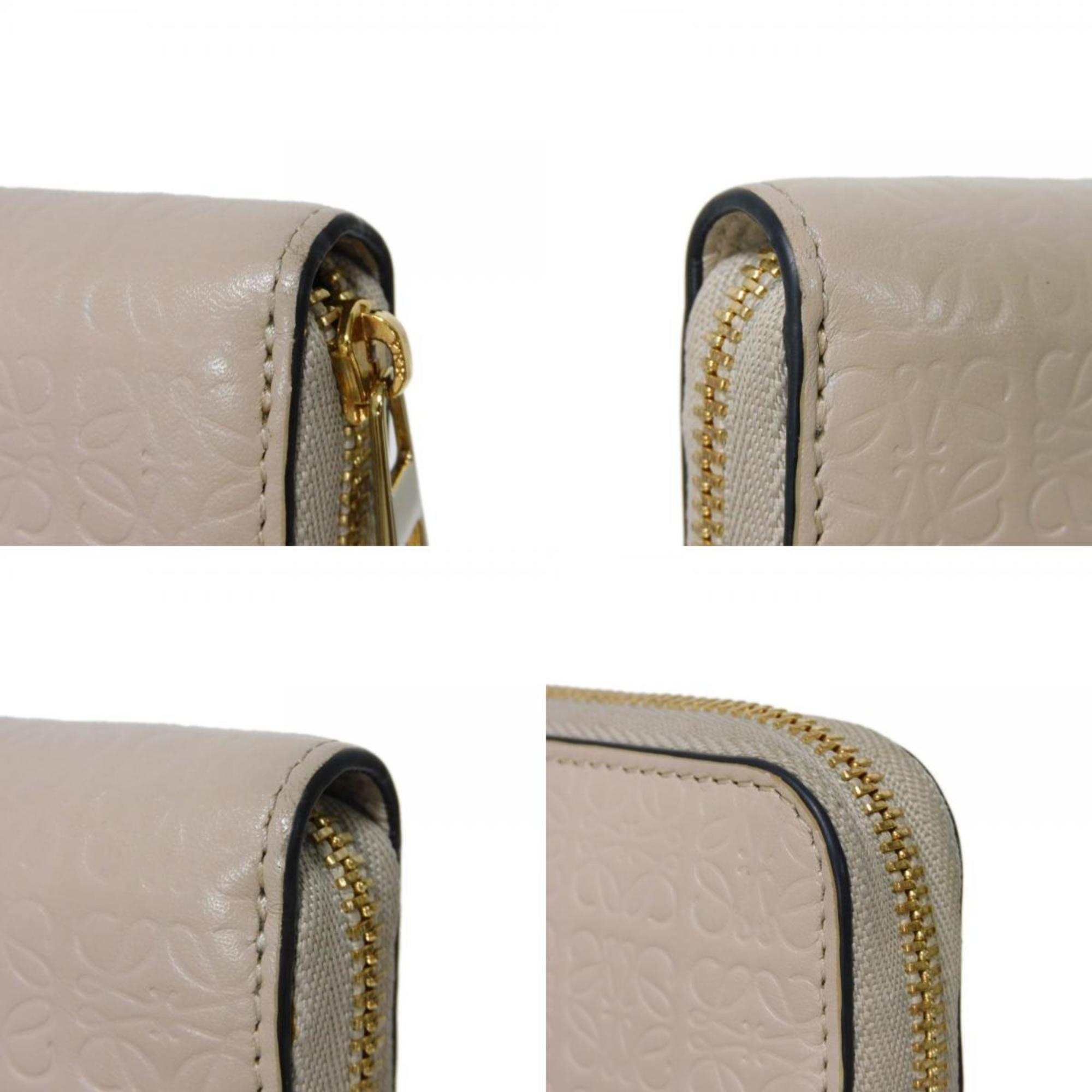 LOEWE Long Wallet Repeat Zip Around Current Greige Round Anagram Embossed Light Oat C499T12X07 Men's Women's Billfold