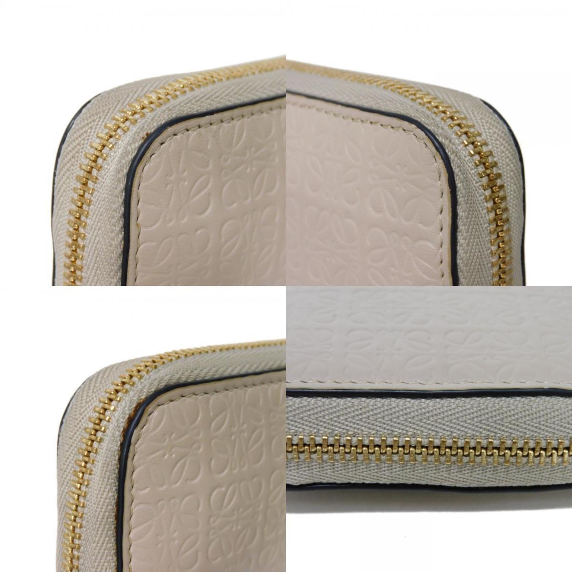 LOEWE Long Wallet Repeat Zip Around Current Greige Round Anagram Embossed Light Oat C499T12X07 Men's Women's Billfold