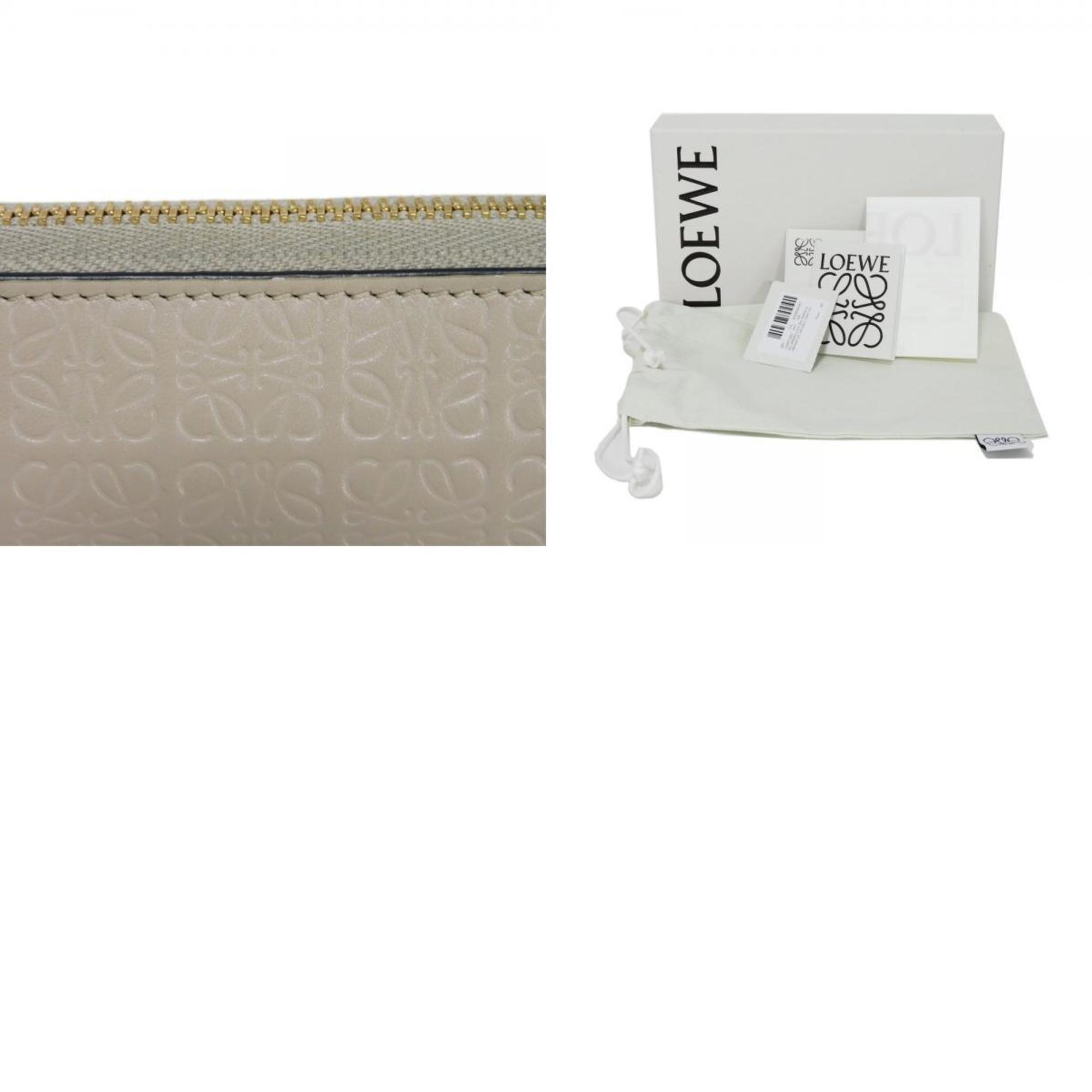 LOEWE Long Wallet Repeat Zip Around Current Greige Round Anagram Embossed Light Oat C499T12X07 Men's Women's Billfold