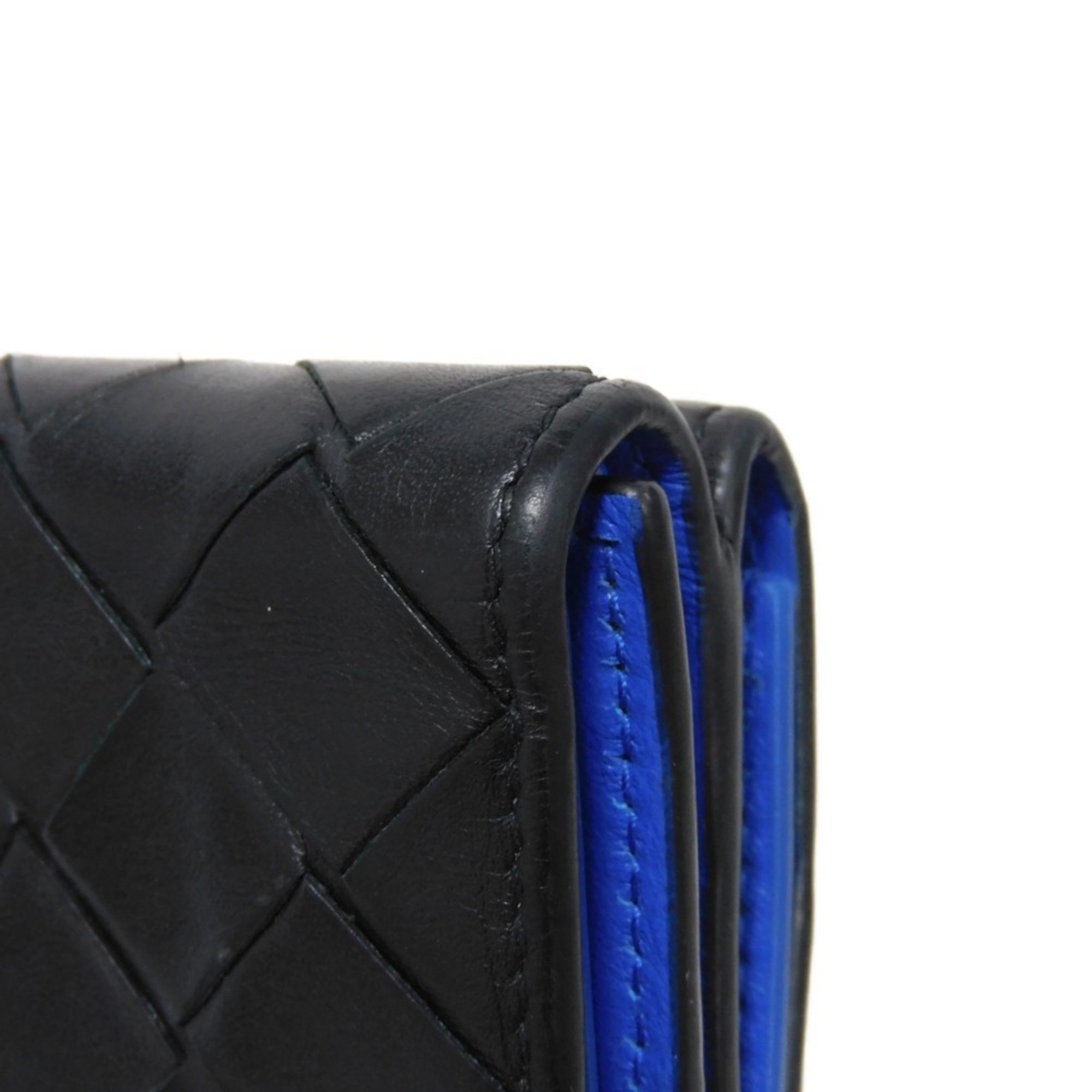 Bottega Veneta Tiny Wallet Nero Cobalt Bicolor RFID Maxi Intrecciato 667036 VCPQ6 1073 Men's Billfold