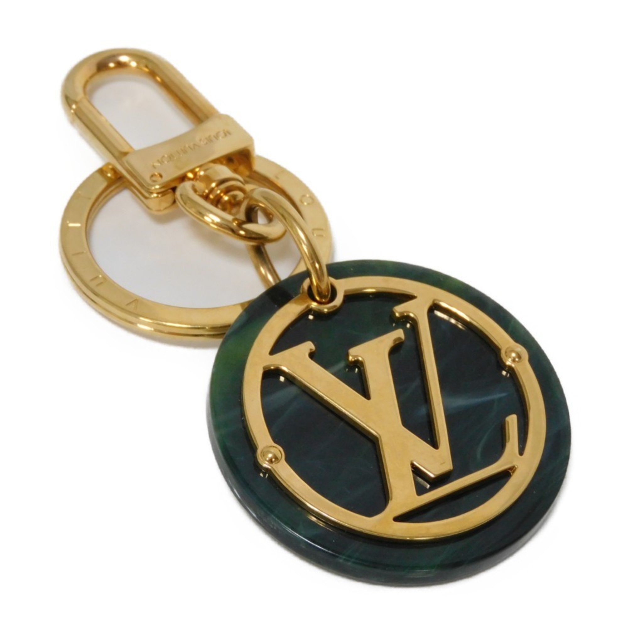 Louis Vuitton LOUIS VUITTON Keychain Portocle LV Token Signature Marble GP Gold Key Ring Circle Green MP2722 Men's