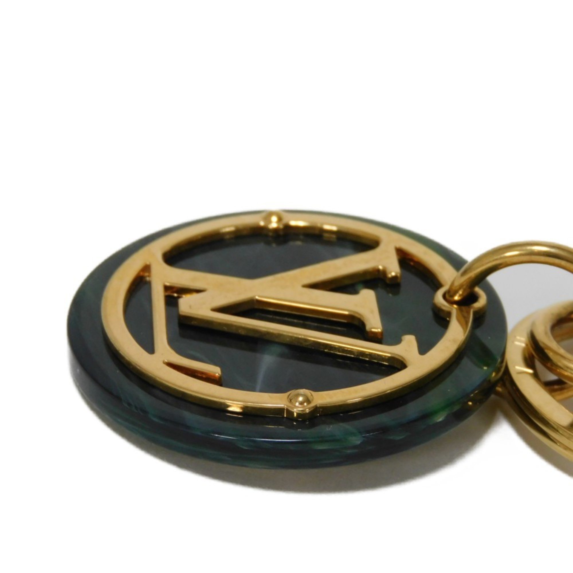 Louis Vuitton LOUIS VUITTON Keychain Portocle LV Token Signature Marble GP Gold Key Ring Circle Green MP2722 Men's