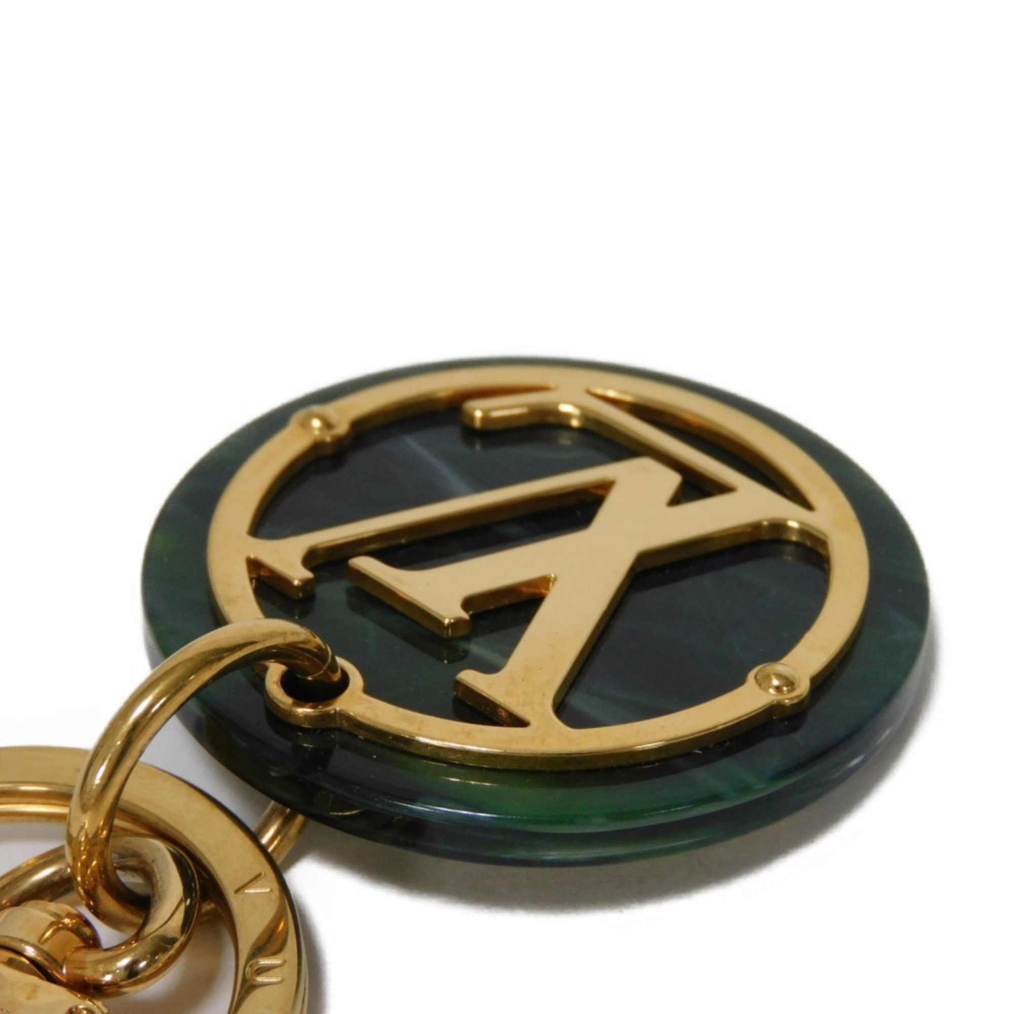 Louis Vuitton LOUIS VUITTON Keychain Portocle LV Token Signature Marble GP Gold Key Ring Circle Green MP2722 Men's