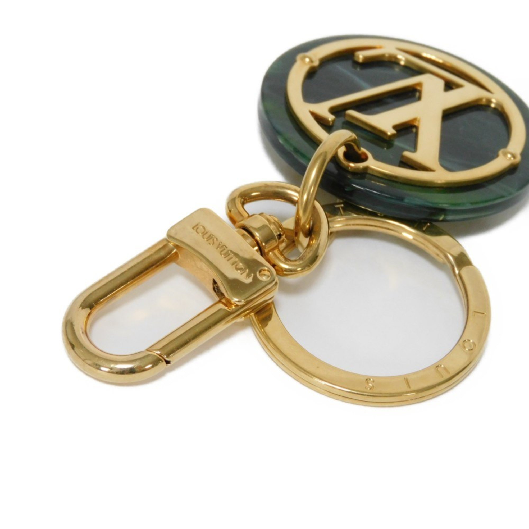 Louis Vuitton LOUIS VUITTON Keychain Portocle LV Token Signature Marble GP Gold Key Ring Circle Green MP2722 Men's