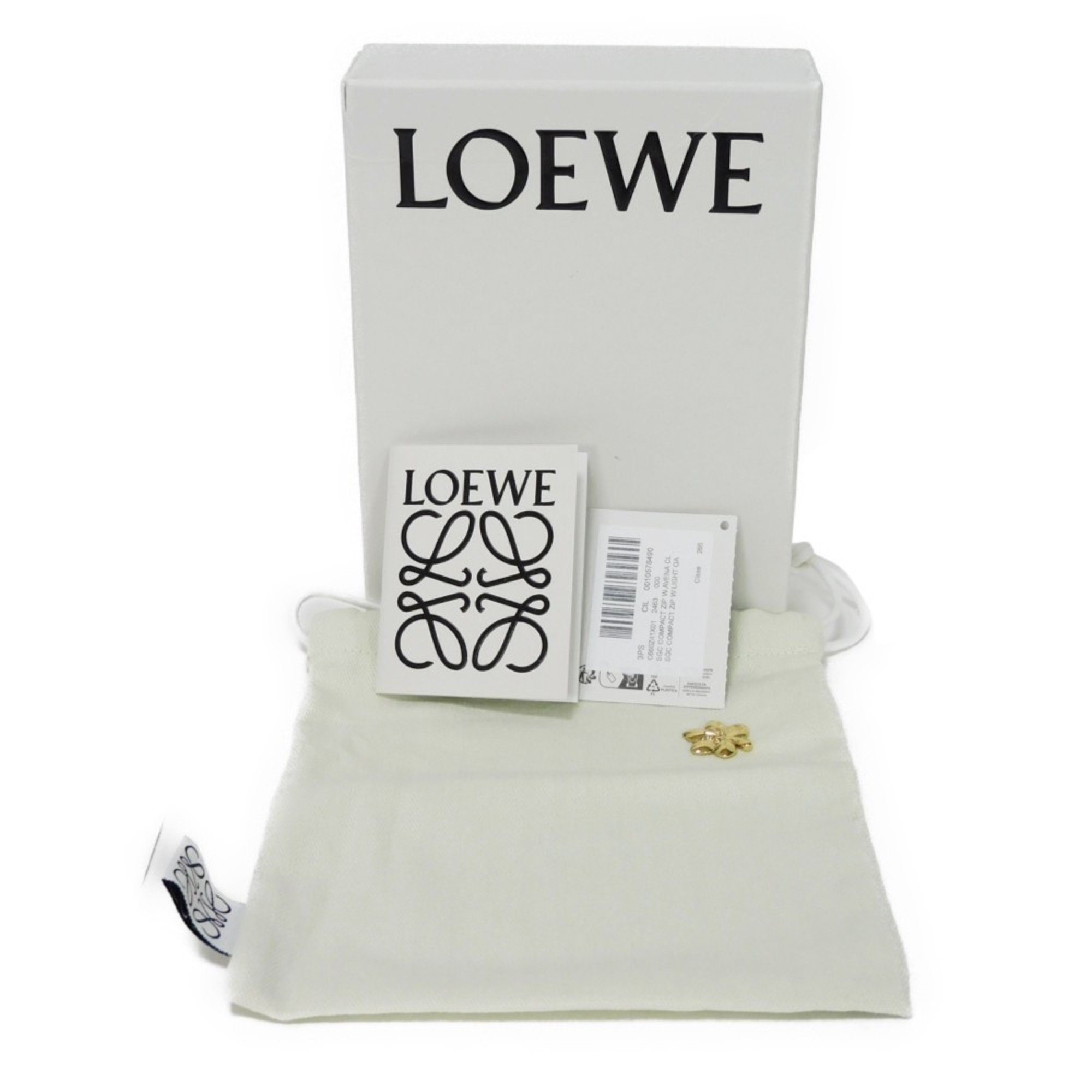 LOEWE Bi-fold wallet Compact Zip Wallet Current model Light Oat Honey Trio color Greige Anagram C660Z41X01 Women's Bill compartment