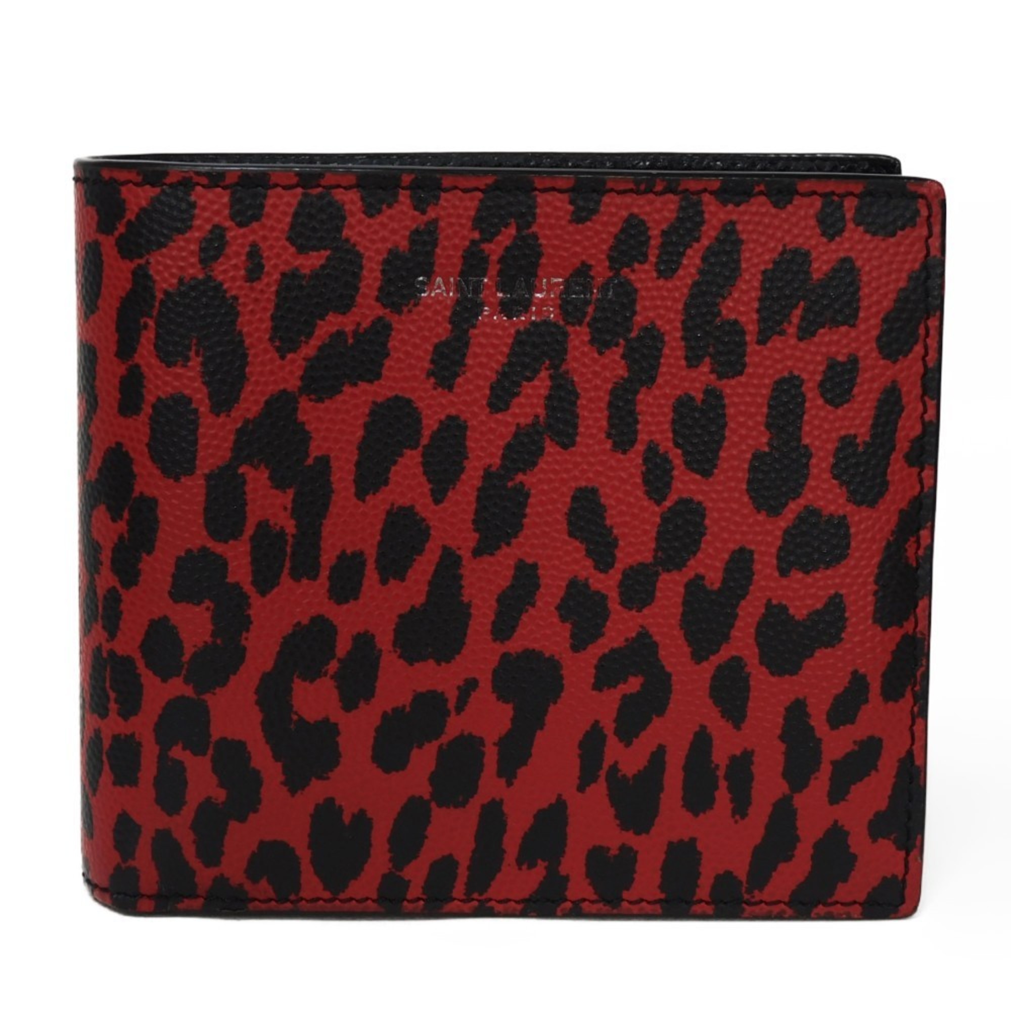 Yves Saint Laurent Saint Laurent Paris East West Wallet Leopard Red Black Bicolor 396303 10J1N 6883 Men's Billfold