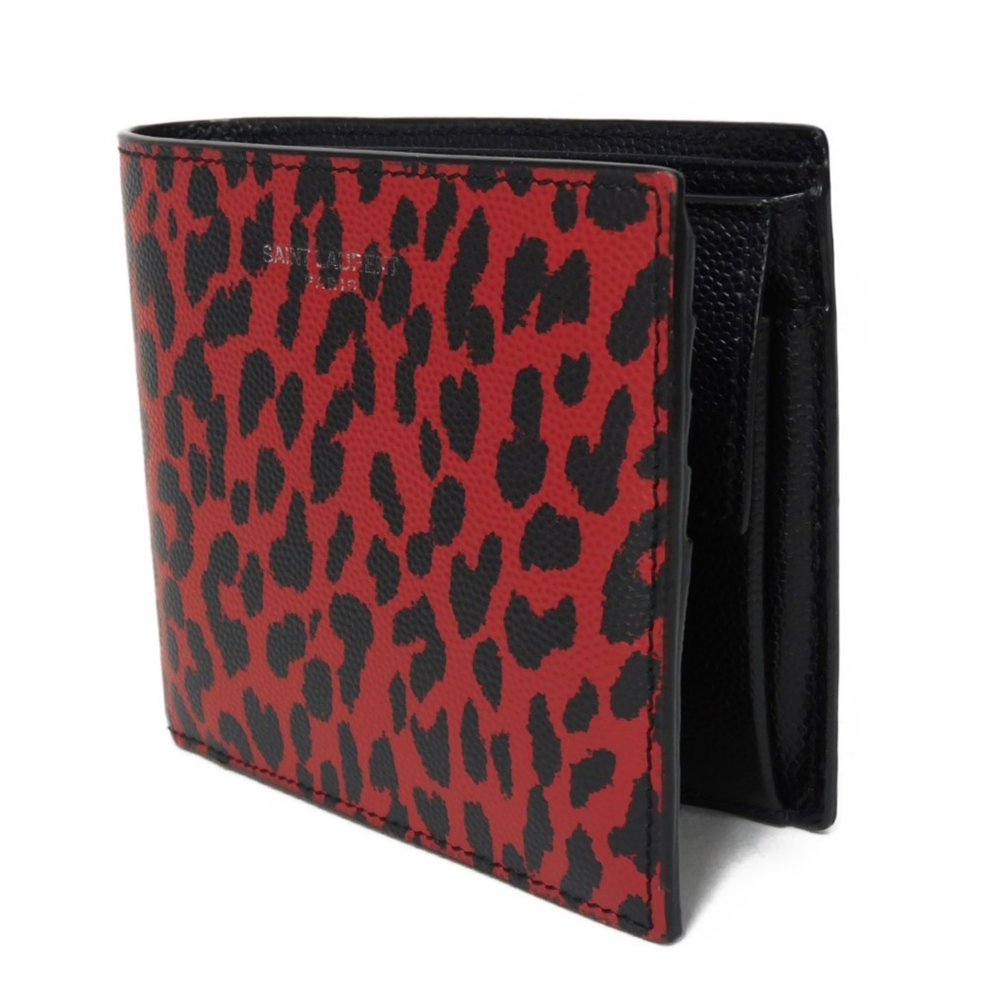 Yves Saint Laurent Saint Laurent Paris East West Wallet Leopard Red Black Bicolor 396303 10J1N 6883 Men's Billfold