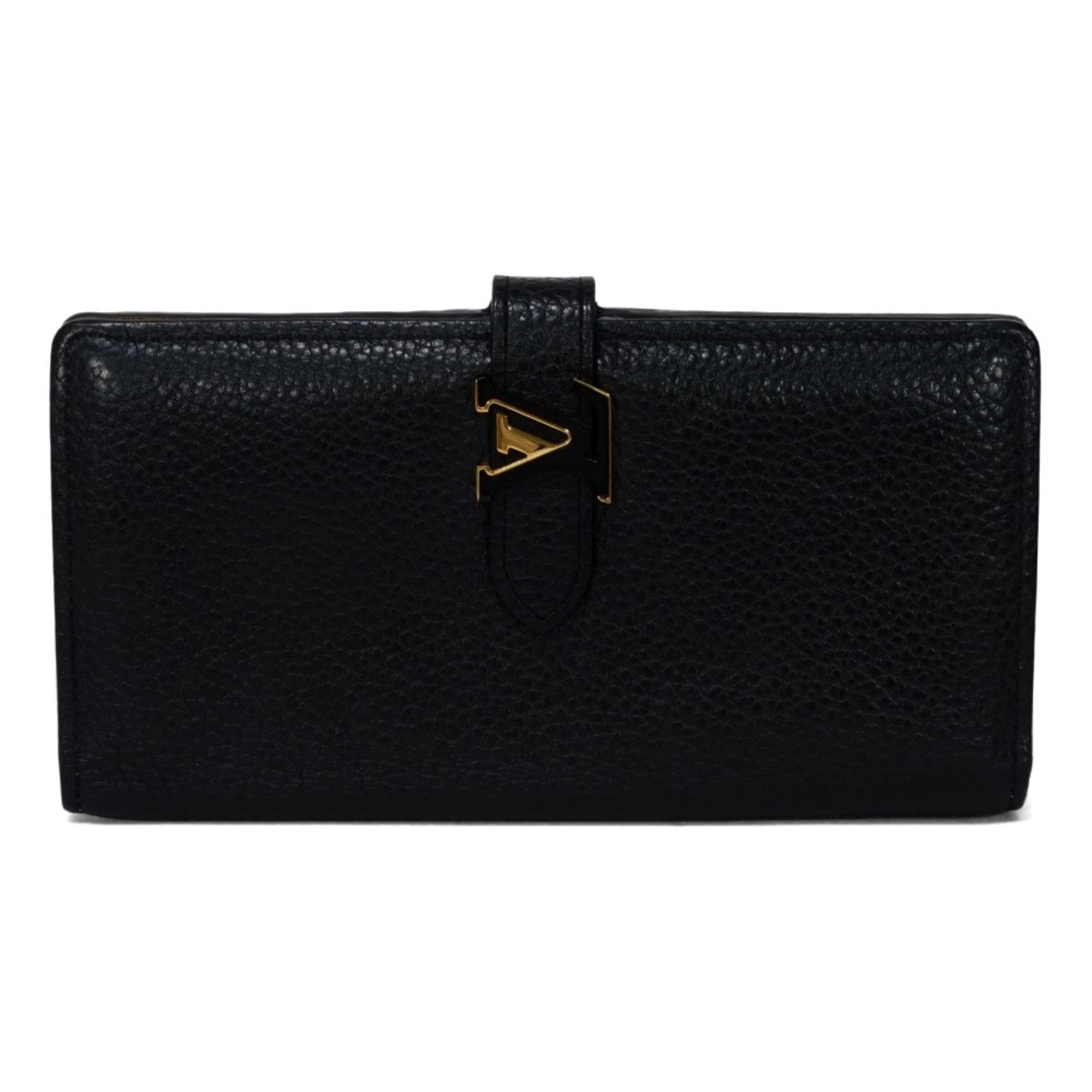 Louis Vuitton LOUIS VUITTON Long Wallet LV Vertical Bi-fold Noir Camel Black Bicolor RFID IC Chip Taurillon M81330 Men's Women's Billfold