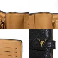 Louis Vuitton LOUIS VUITTON Long Wallet LV Vertical Bi-fold Noir Camel Black Bicolor RFID IC Chip Taurillon M81330 Men's Women's Billfold