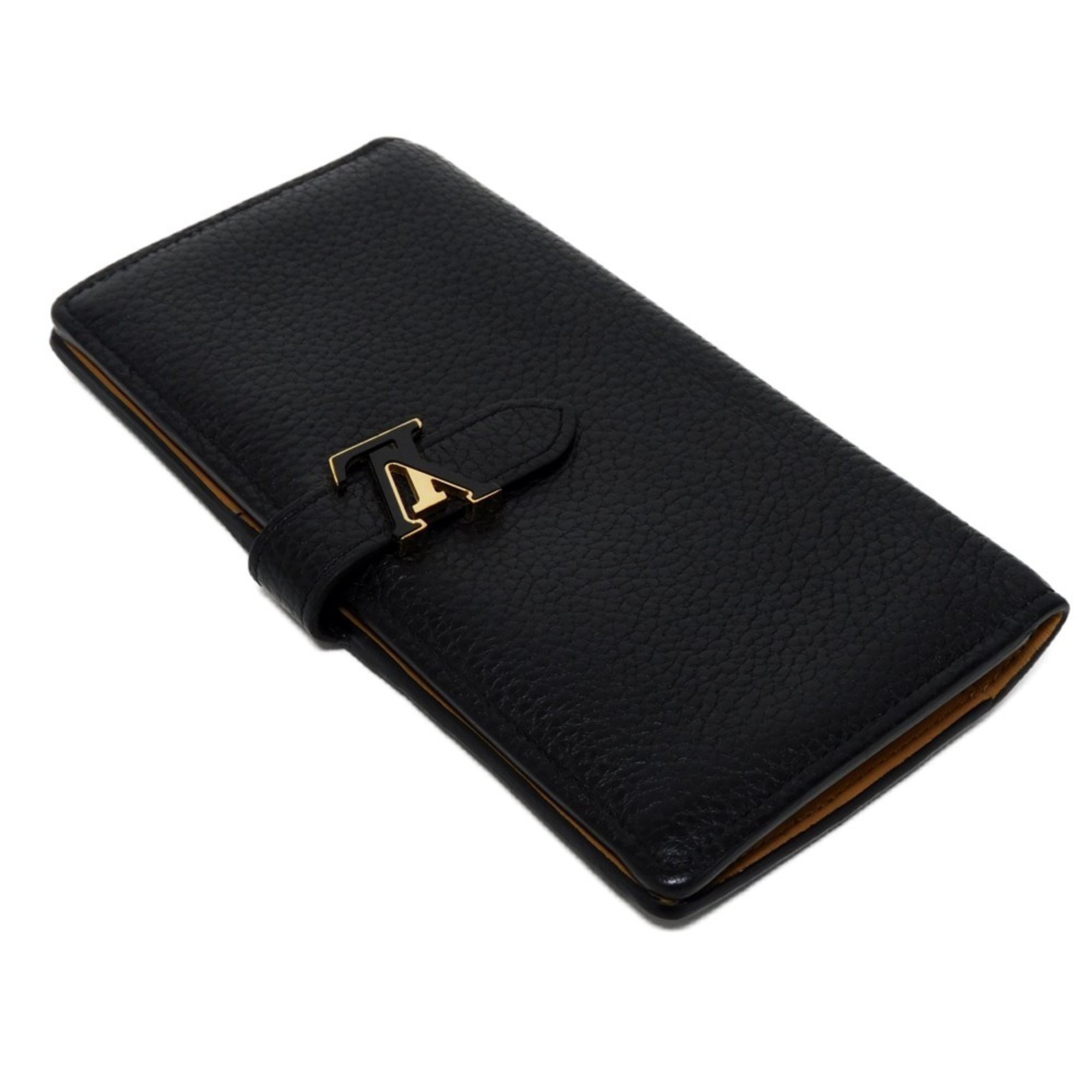 Louis Vuitton LOUIS VUITTON Long Wallet LV Vertical Bi-fold Noir Camel Black Bicolor RFID IC Chip Taurillon M81330 Men's Women's Billfold