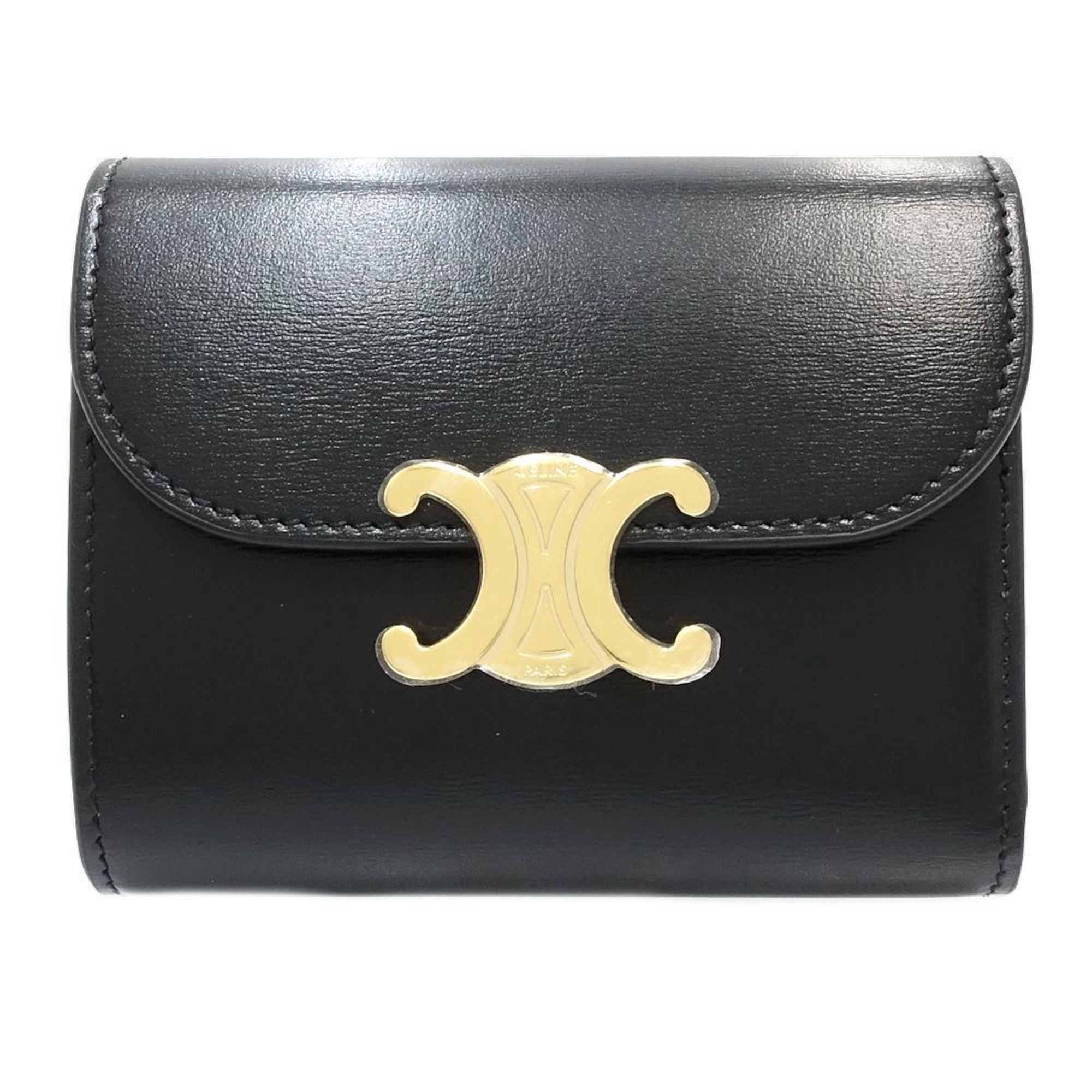 CELINE Bi-fold wallet 10D783DPV.38NO Small flap Triomphe shiny calfskin black 180774