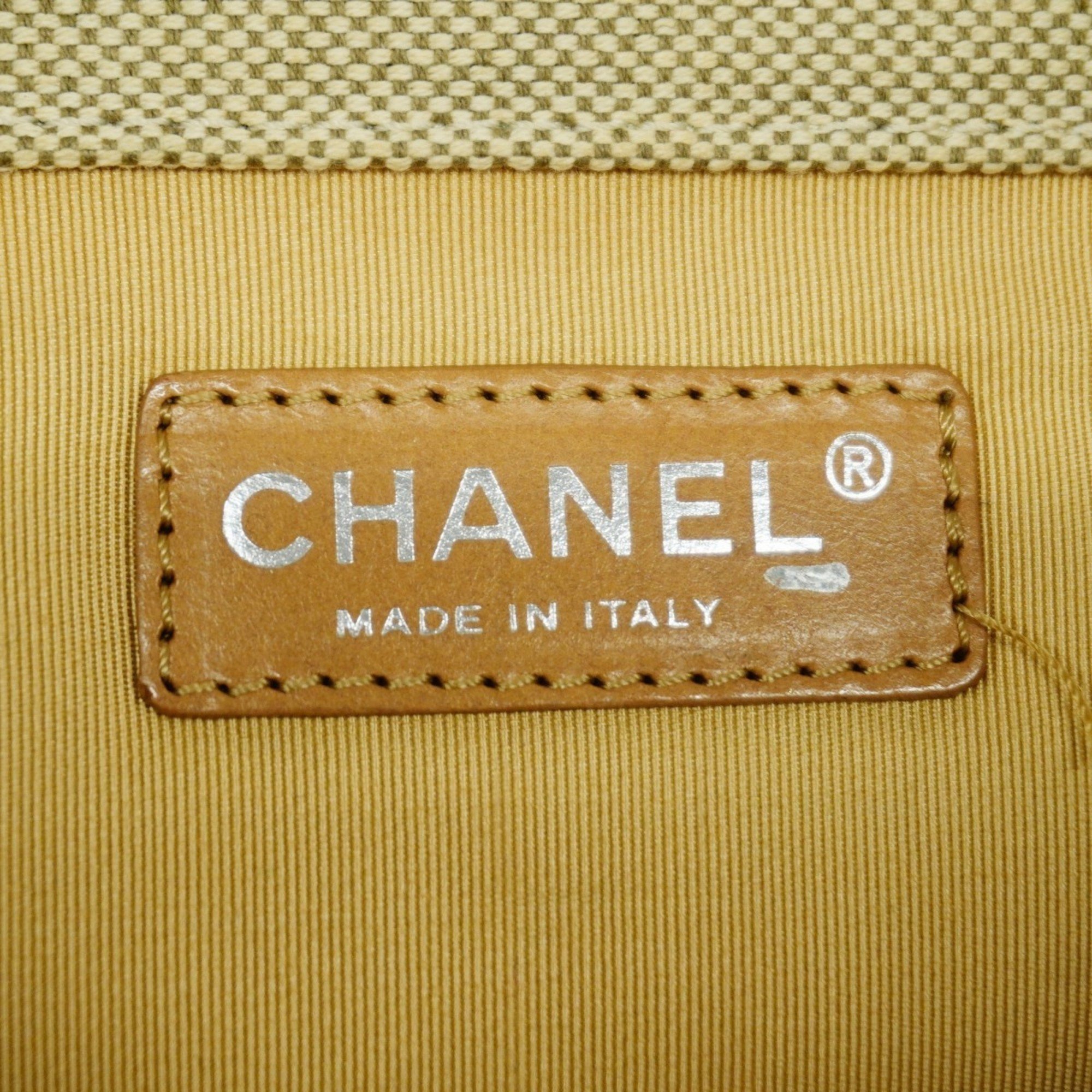 Chanel Tote Bag Camellia Chocolate Bar Canvas Patent Leather Grey Yellow Women's