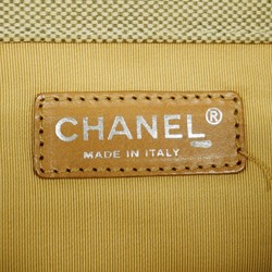 Chanel Tote Bag Camellia Chocolate Bar Canvas Patent Leather Grey Yellow Women's