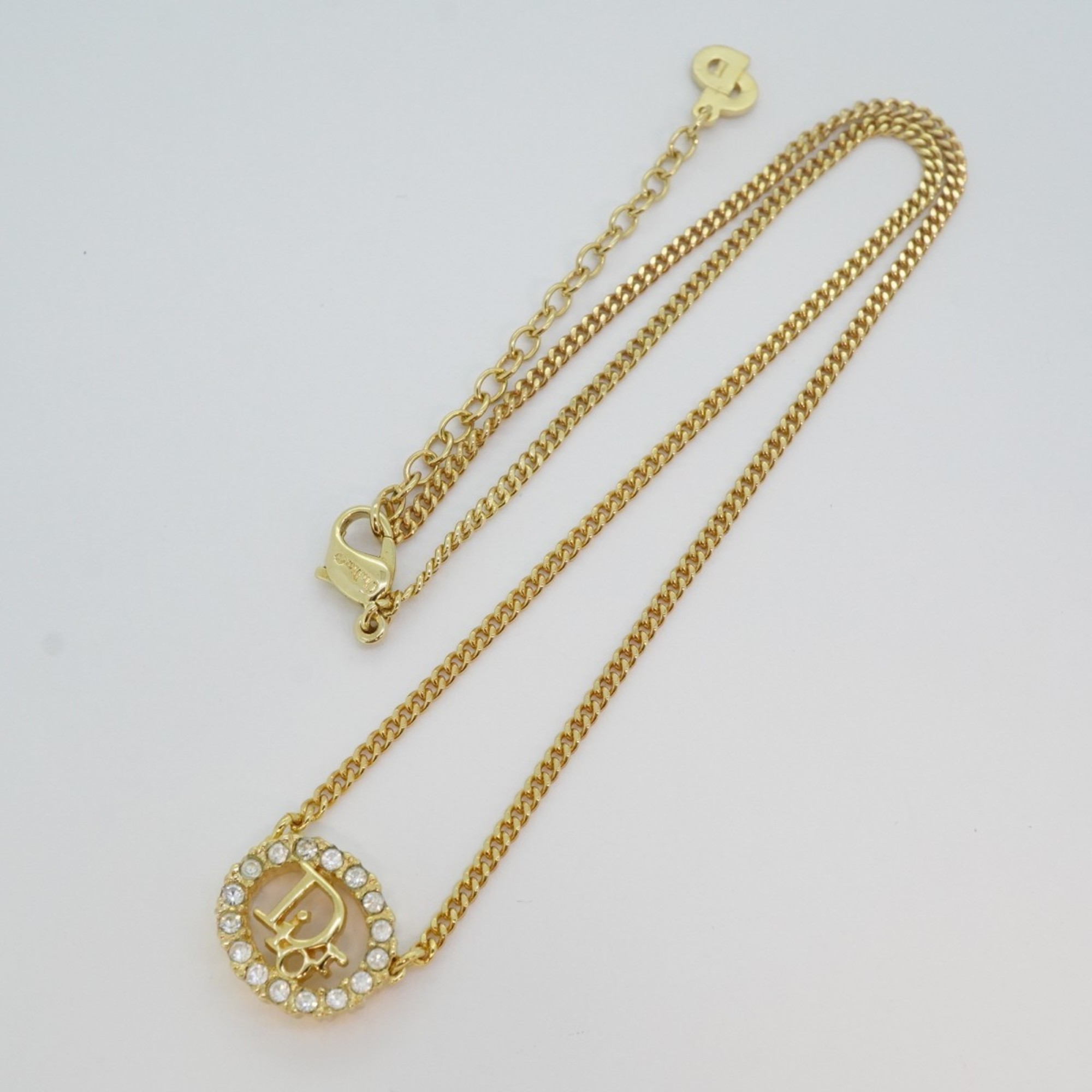 Christian Dior Necklace Rhinestone GP Plated Gold Ladies