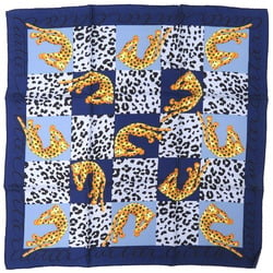 Cartier Leopard Silk Navy Blue Yellow Light Scarf Muffler 0043CARTIER