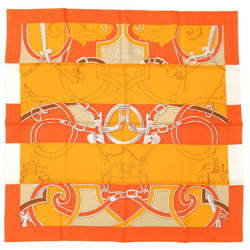 Hermes Carre 90 L'INSTRVCTION DV ROY EN L'EXERCICE The Art of Rule Bayadere Silk Orange White Scarf Muffler 1632HERMES