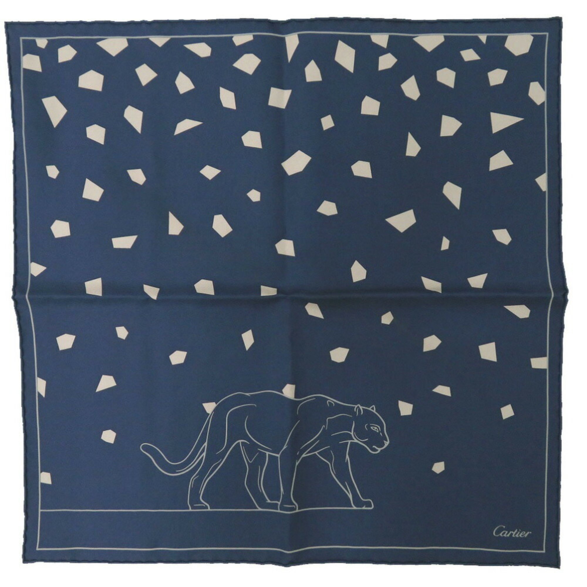 Cartier leopard silk navy grey blue scarf muffler 0209CARTIER