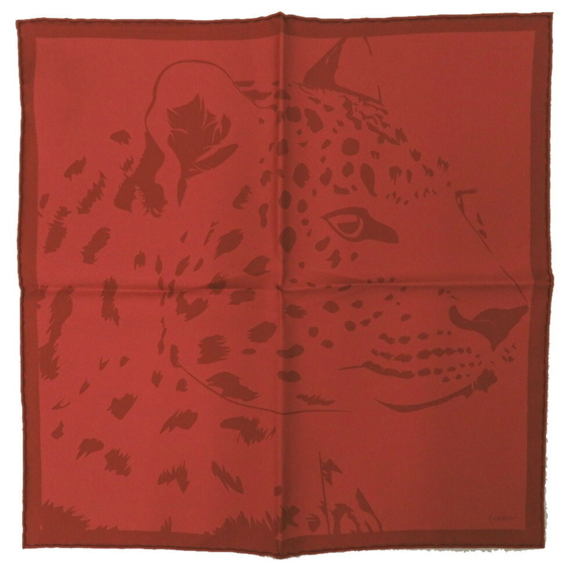 Cartier Leopard Silk Red Scarf Muffler 0280CARTIER