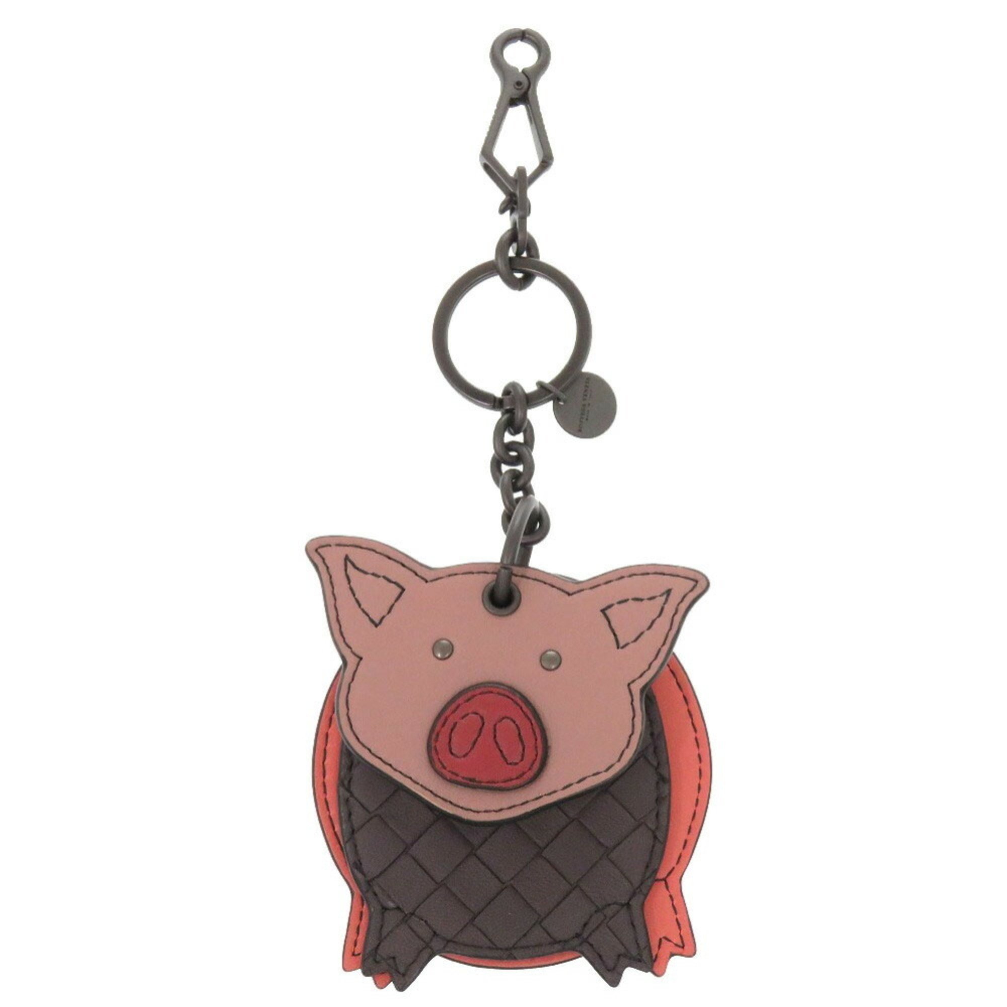 Bottega Veneta Leather Pink Brown Intrecciato Pig 550012 Keychain Bag Charm 1064 BOTTEGA VENETA