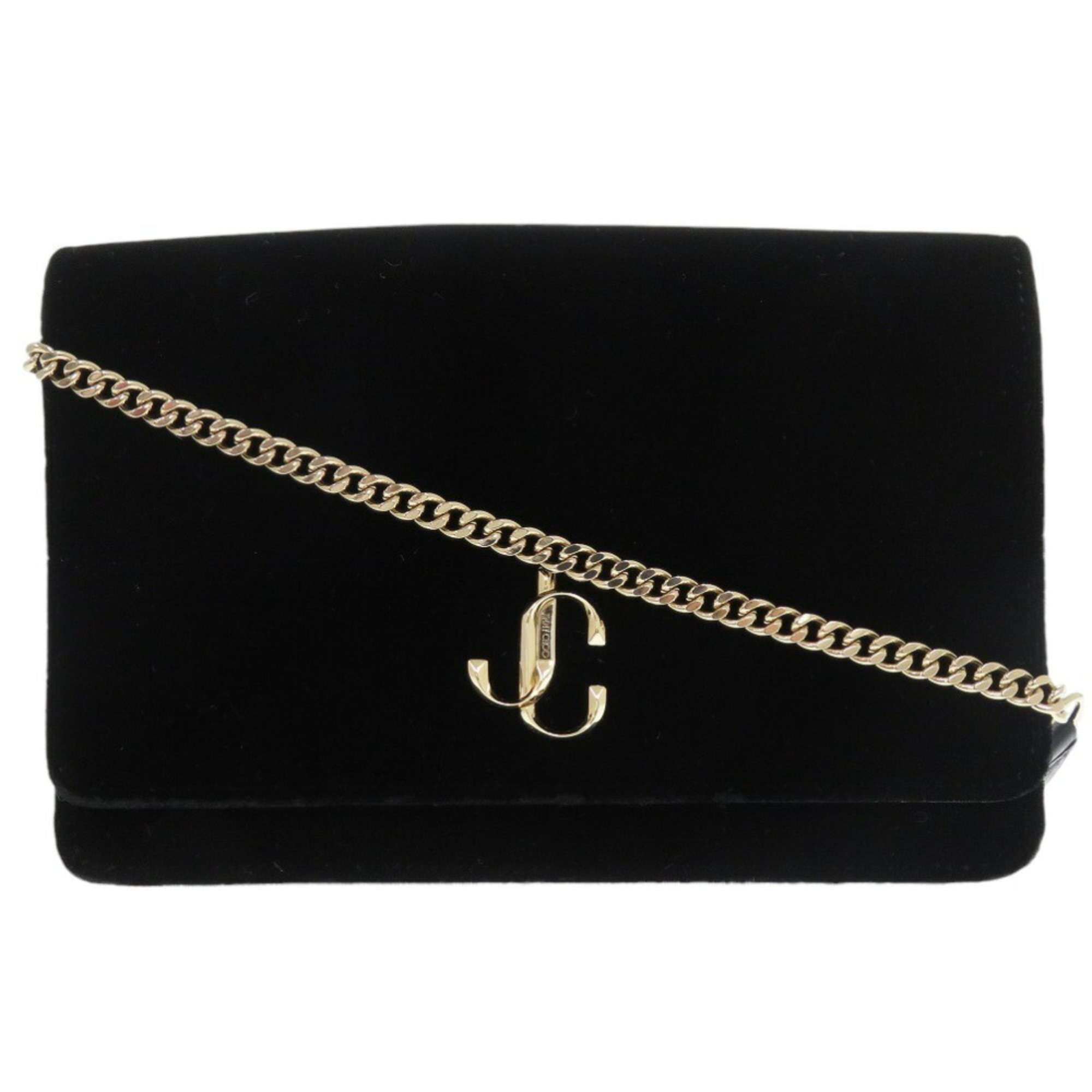 Jimmy Choo Chain Wallet Velour Black Long 2030JIMMY CHOO