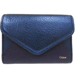 Chloé Chloe Tri-fold Wallet Patchwork Compact 3P0208 Leather Blue 0616Chloe