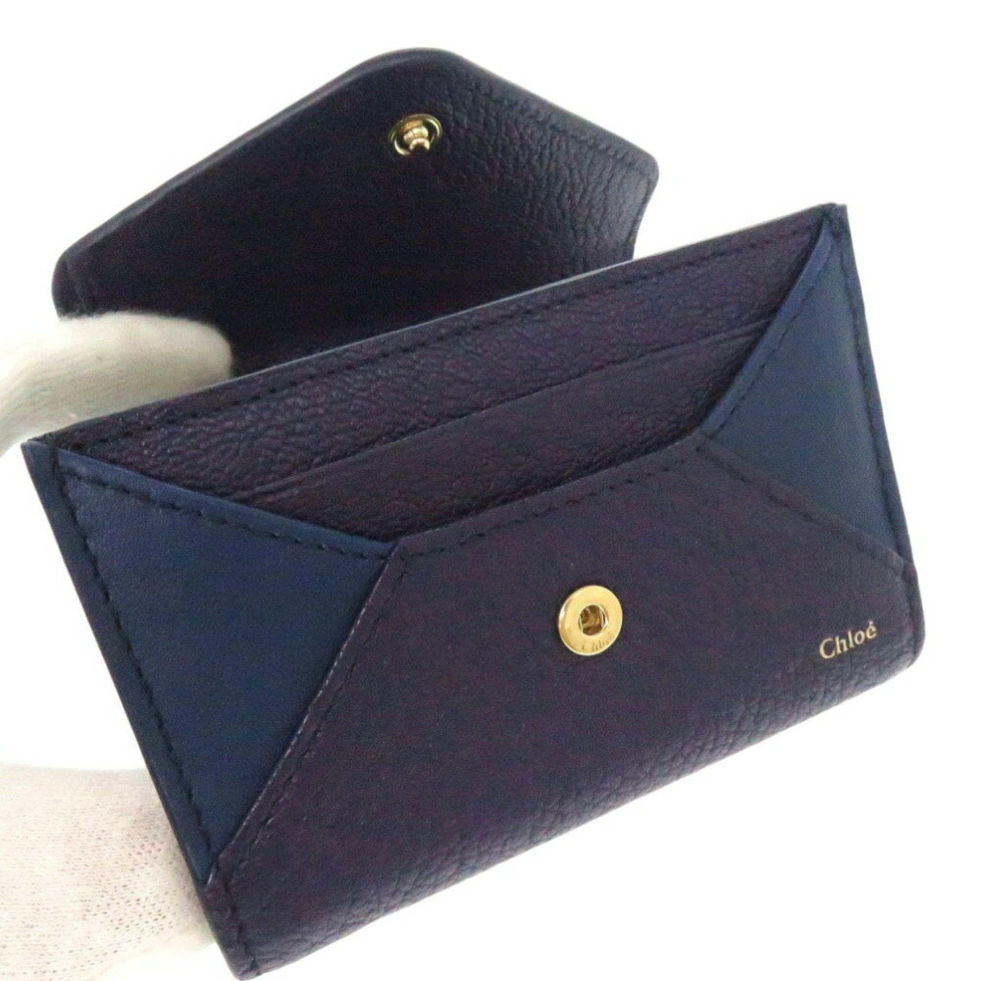 Chloé Chloe Tri-fold Wallet Patchwork Compact 3P0208 Leather Blue 0616Chloe